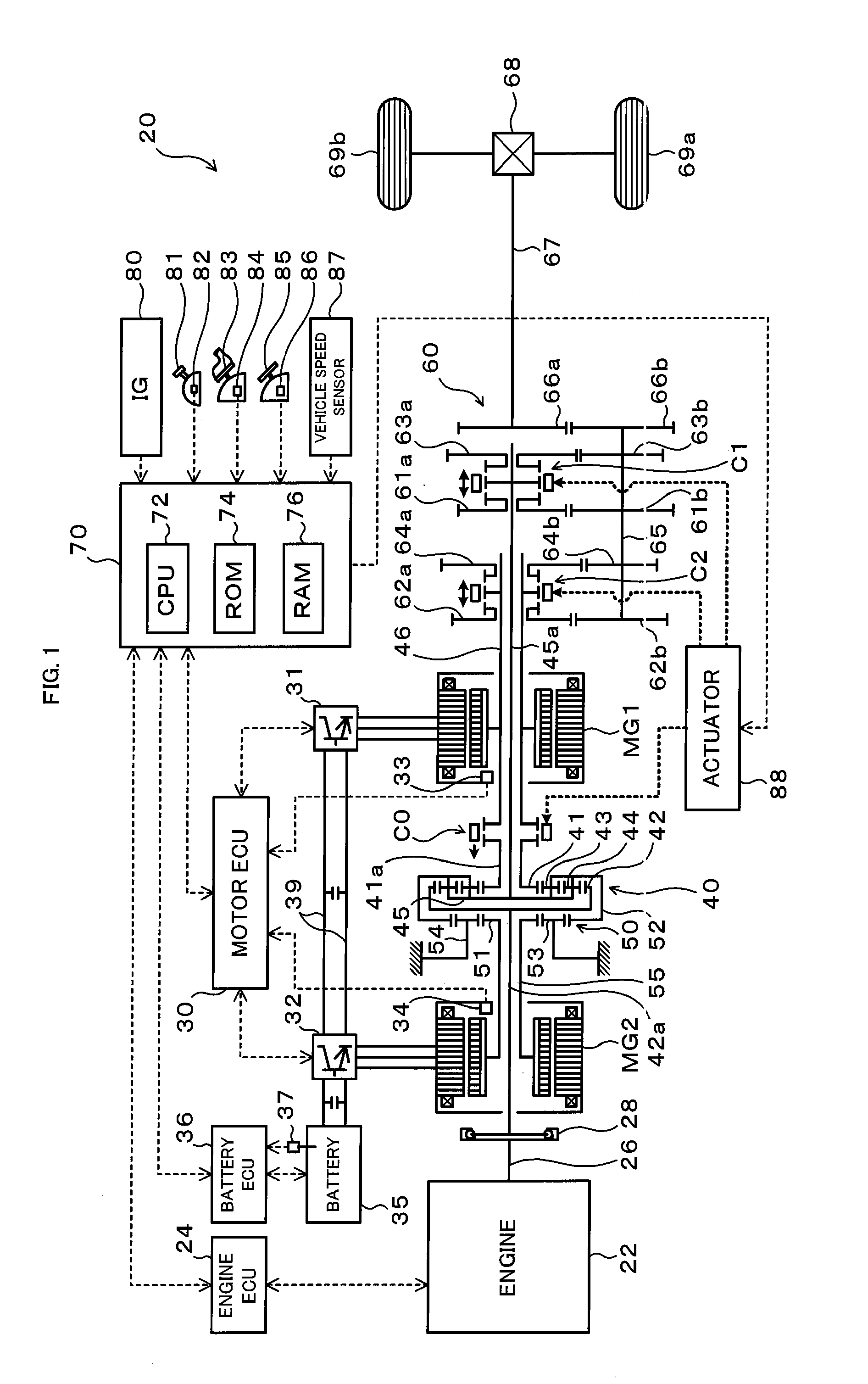 Power output apparatus, hybrid vehicle having the same, and method of controlling the power output apparatus