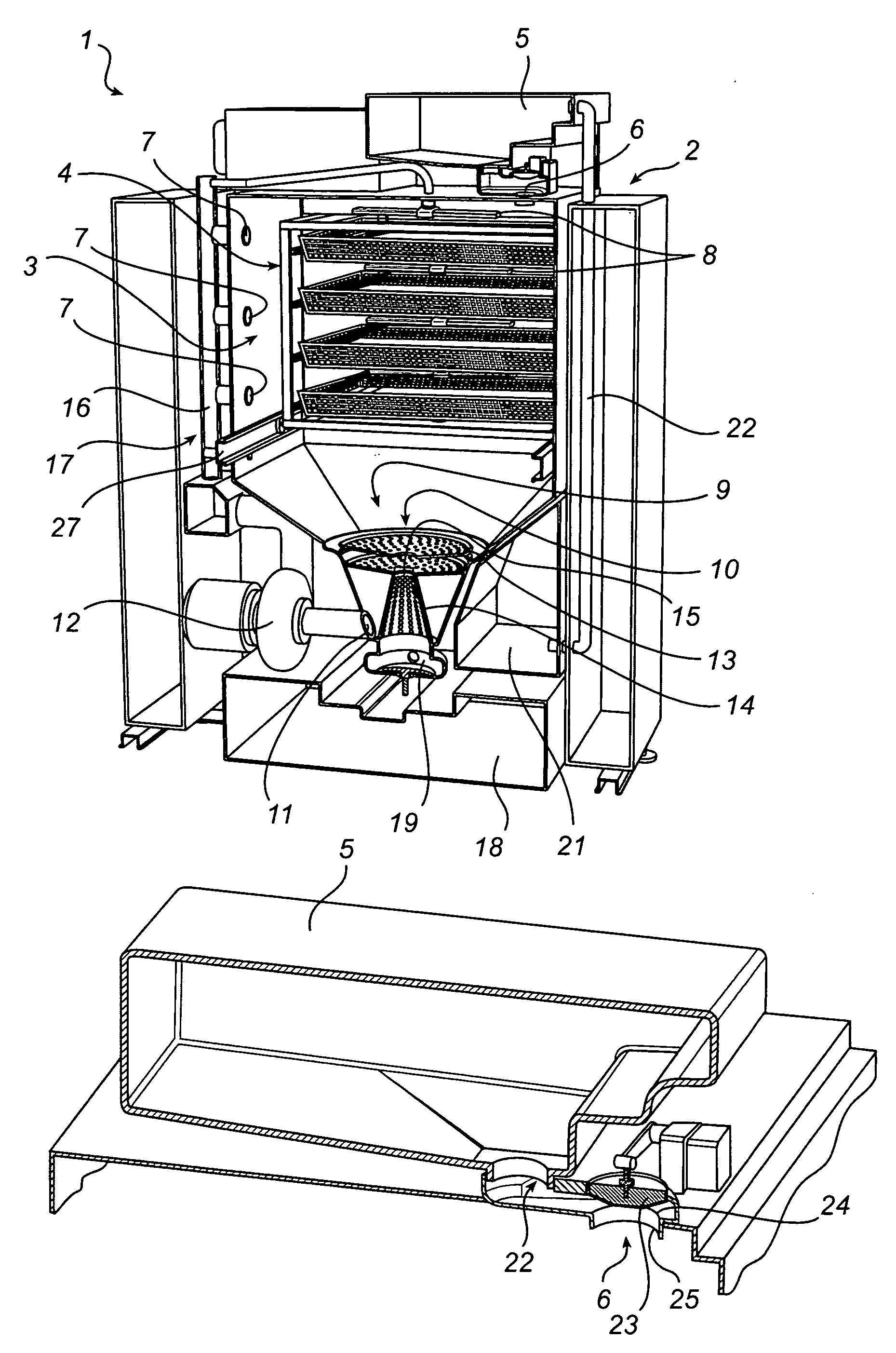 Outlet device for disinfection apparatus and method for liquid transfer