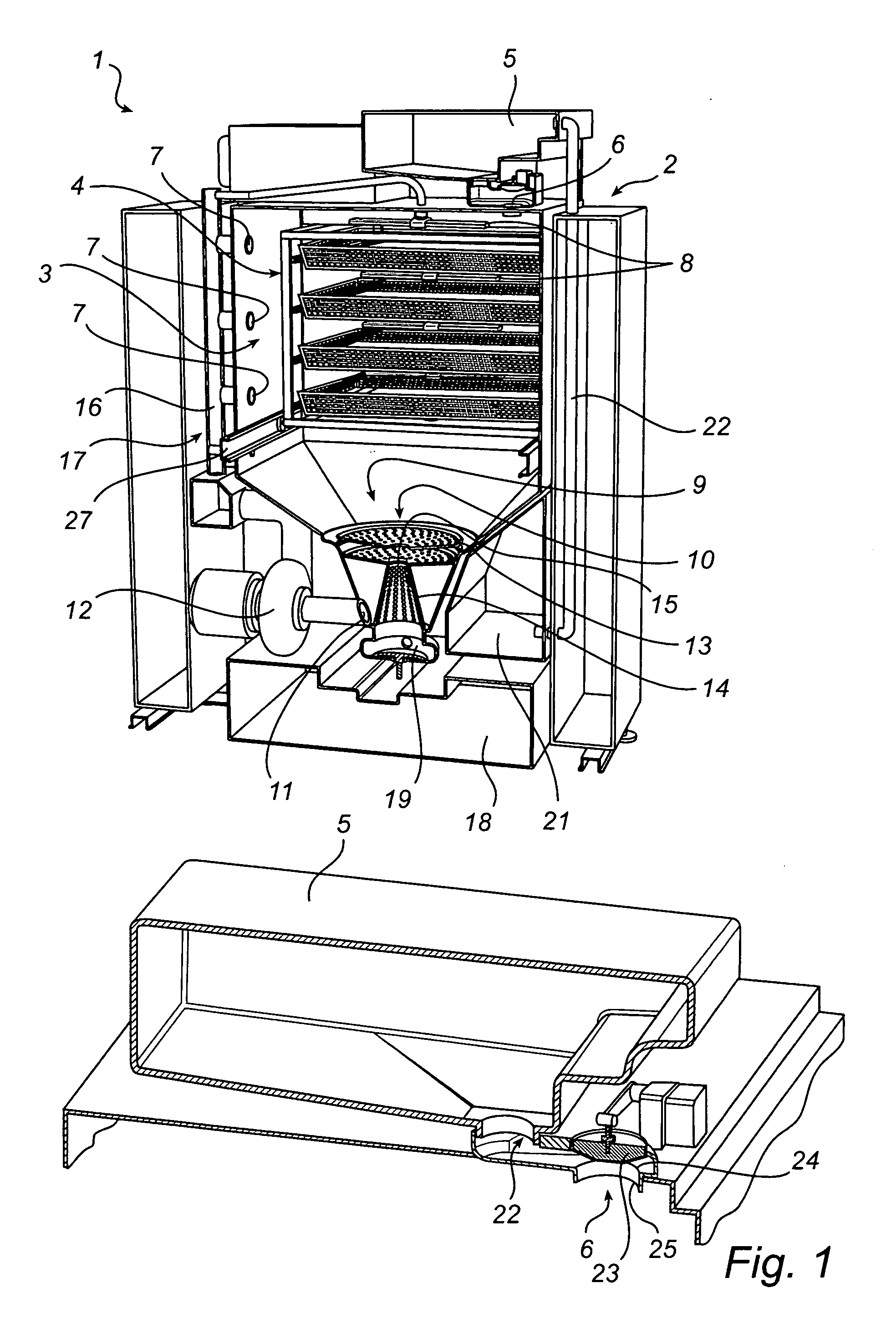 Outlet device for disinfection apparatus and method for liquid transfer