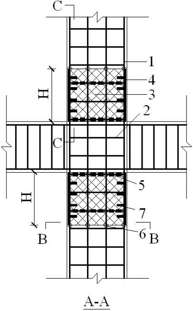 A reinforced concrete cylindrical node area steel wire mesh wrapped and external thin-walled circular steel pipe reinforcement structure and preparation method