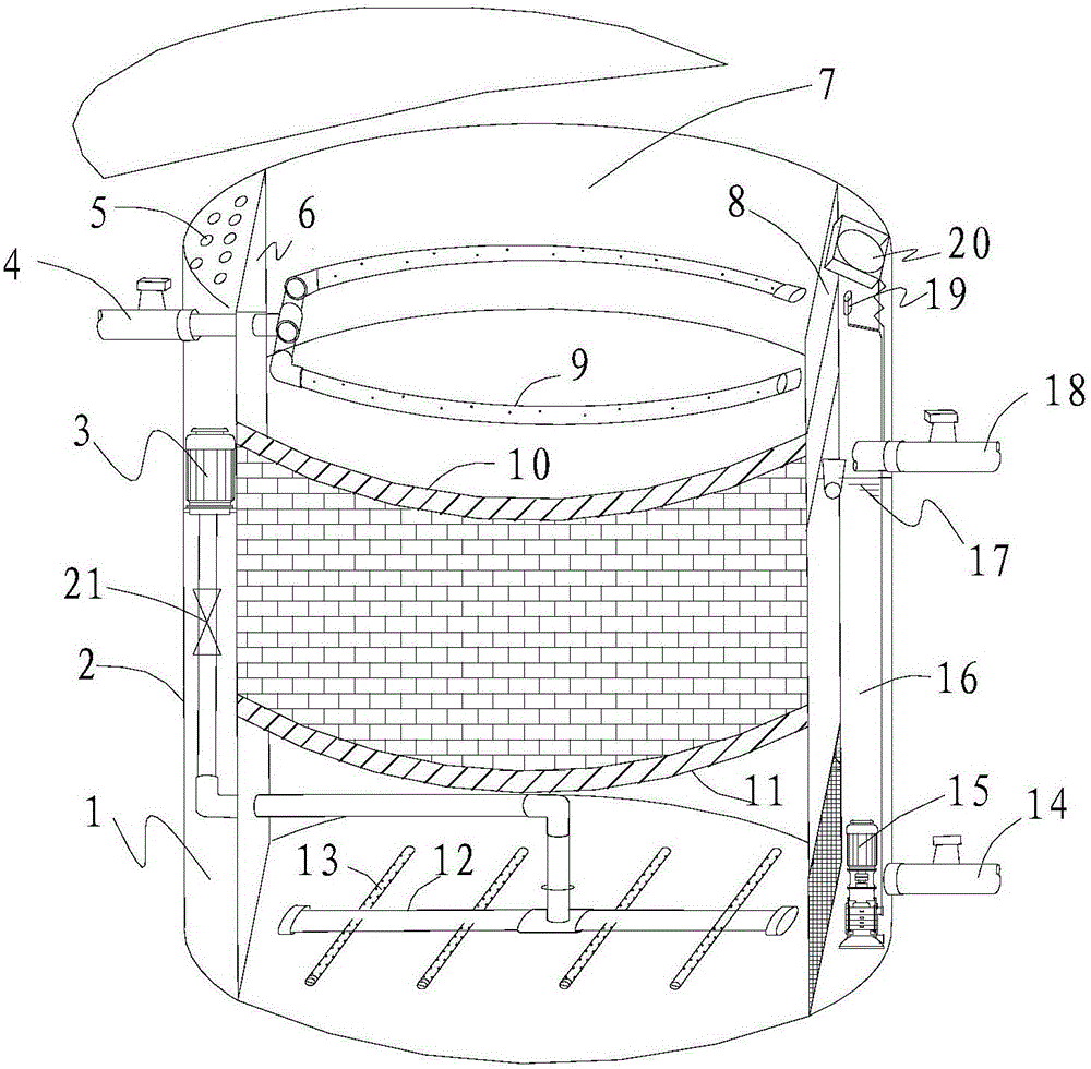 Bamboo fibrous filler-based integrated sewage treatment device and method