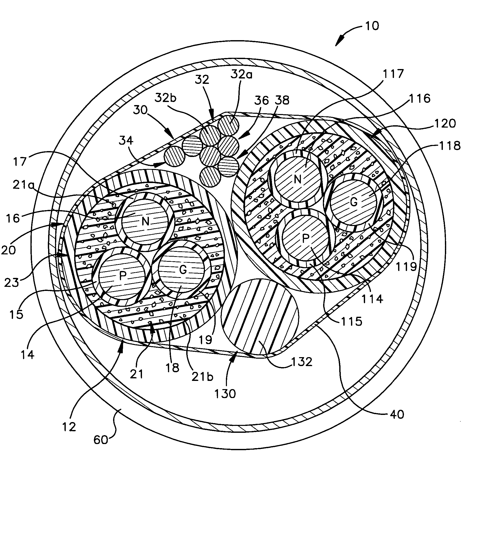 Insulated, high voltage power cable for use with low power signal conductors in conduit