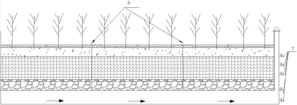 Green belt drainage channel artificial wetland device for treating rainfall runoff pollution of road