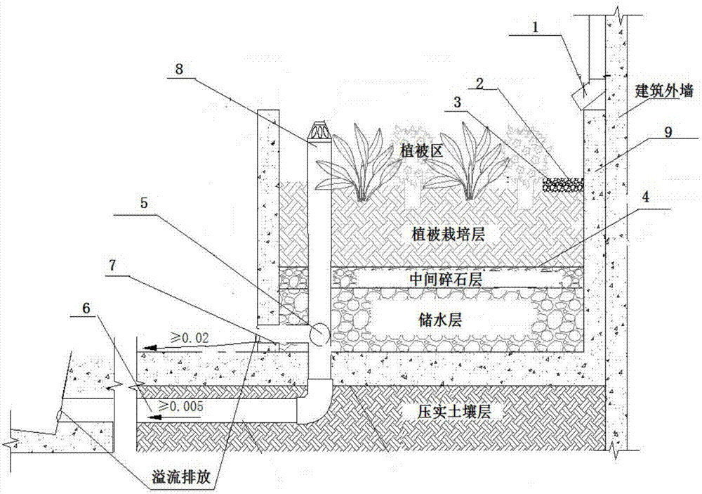 High-level rainwater flower bed for sponge city rainwater storage and purification
