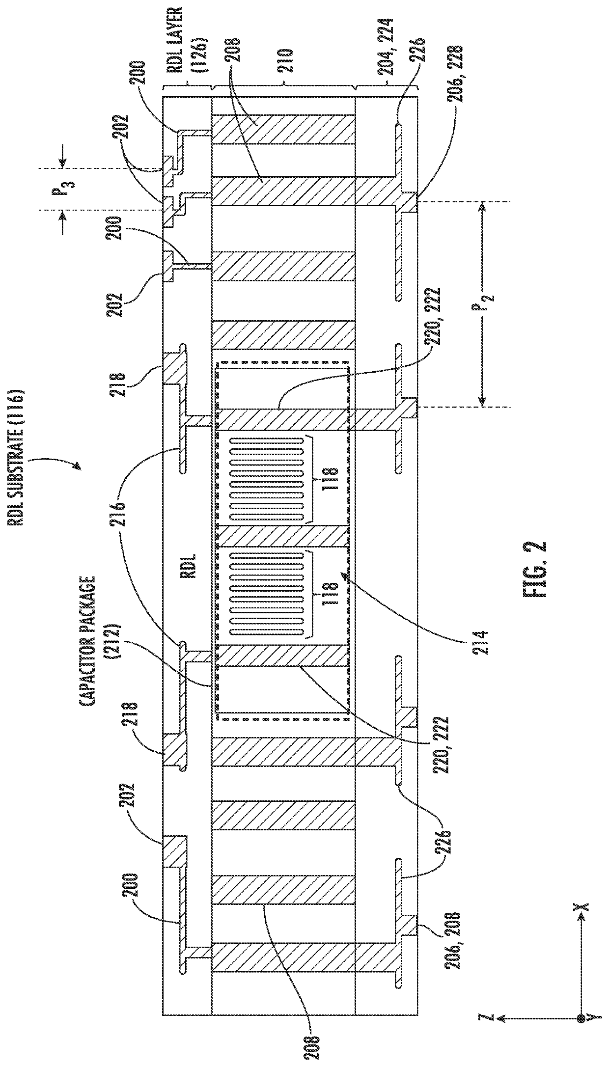 Integrated circuit (IC) packages employing a capacitor-embedded, redistribution layer (RDL) substrate  for interfacing an IC chip(s) to a package substrate, and related methods