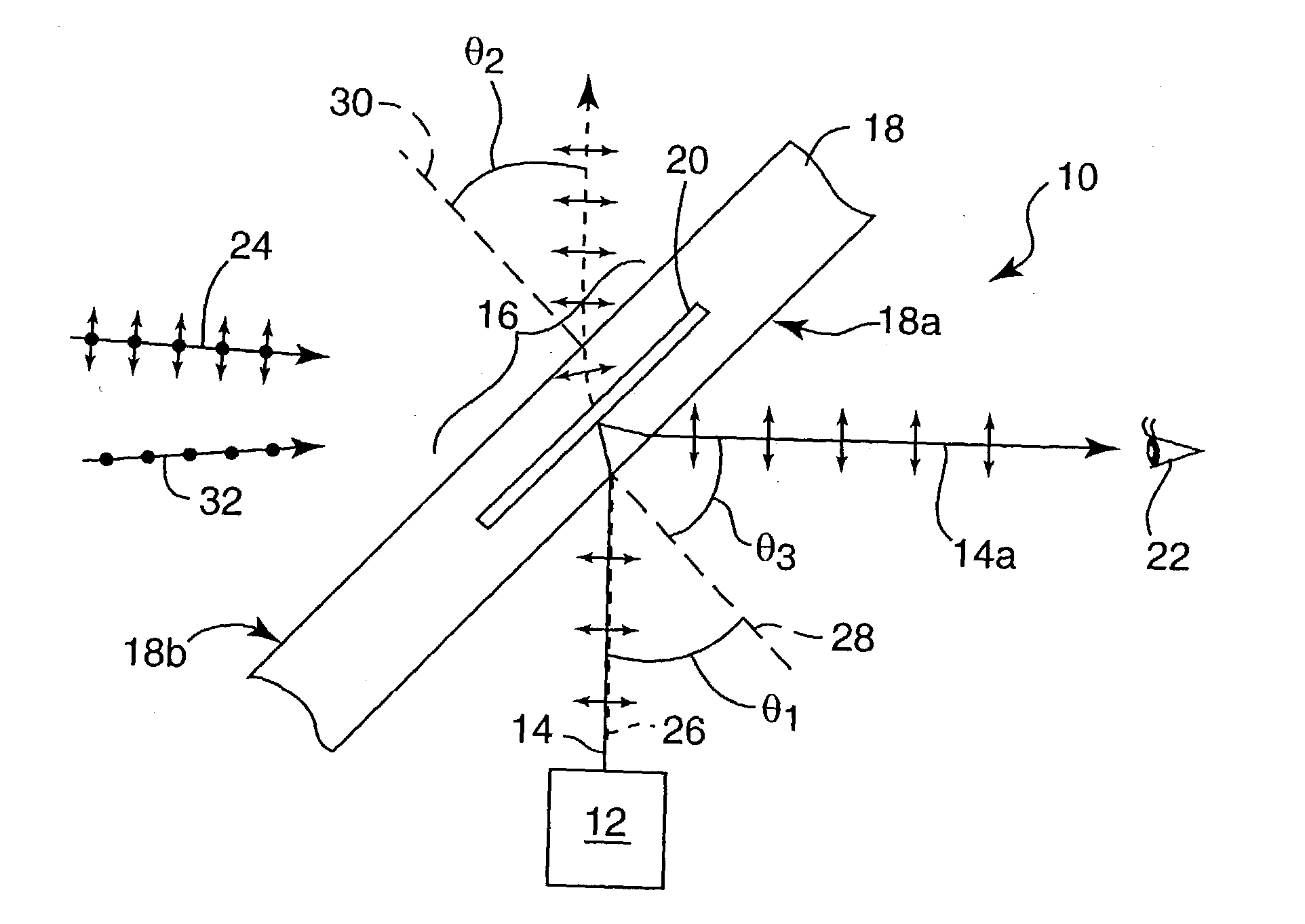 Head-up display with polarized light source and wide-angle p-polarization reflective polarizer
