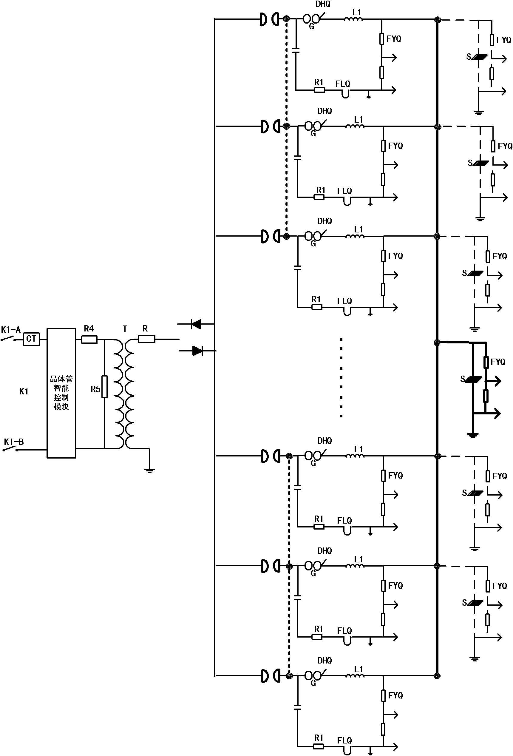 Experimental device for multiple lightning current return strokes of surge protection device (SPD)
