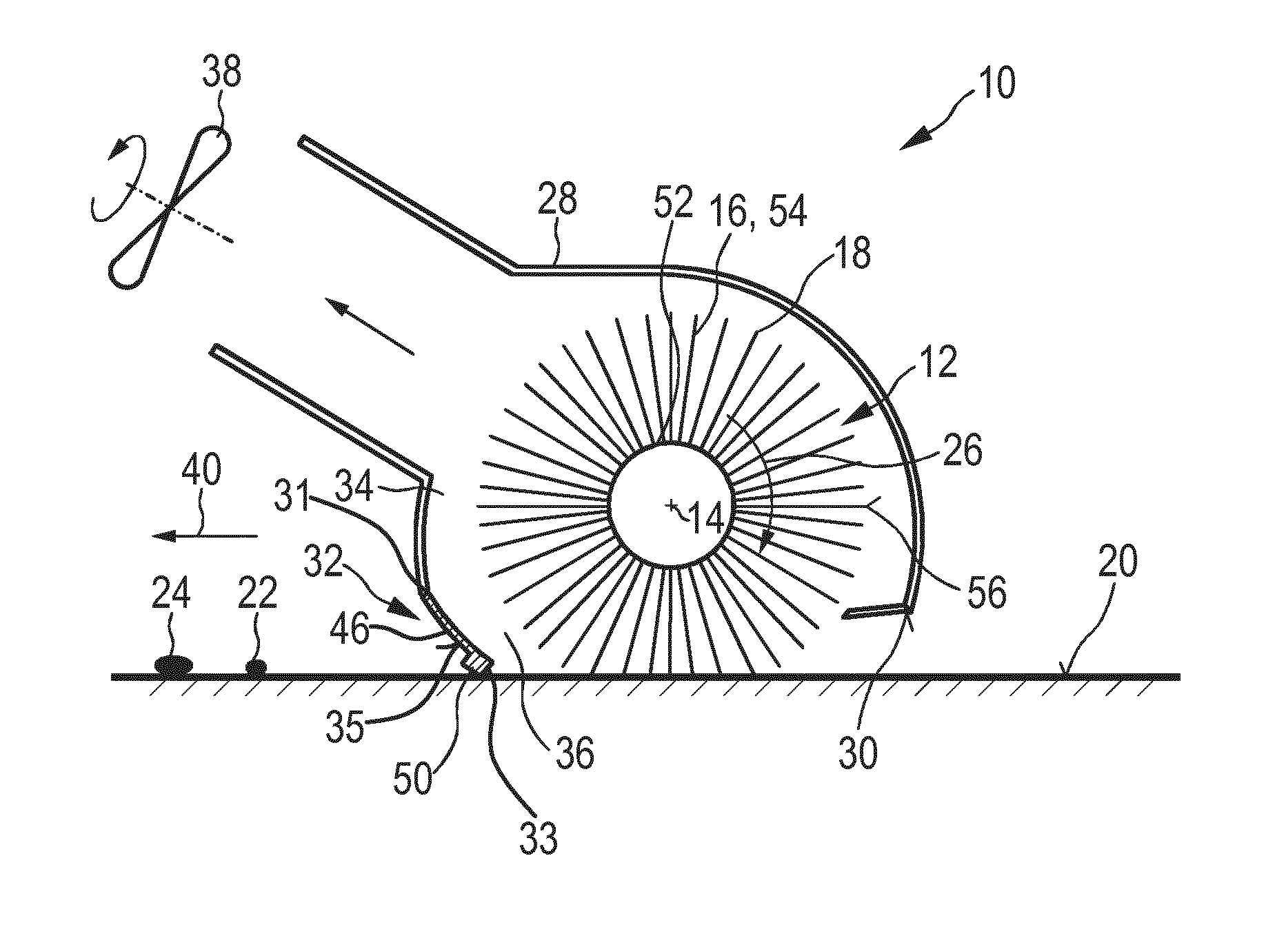 Nozzle arrangement with brush and squeegee