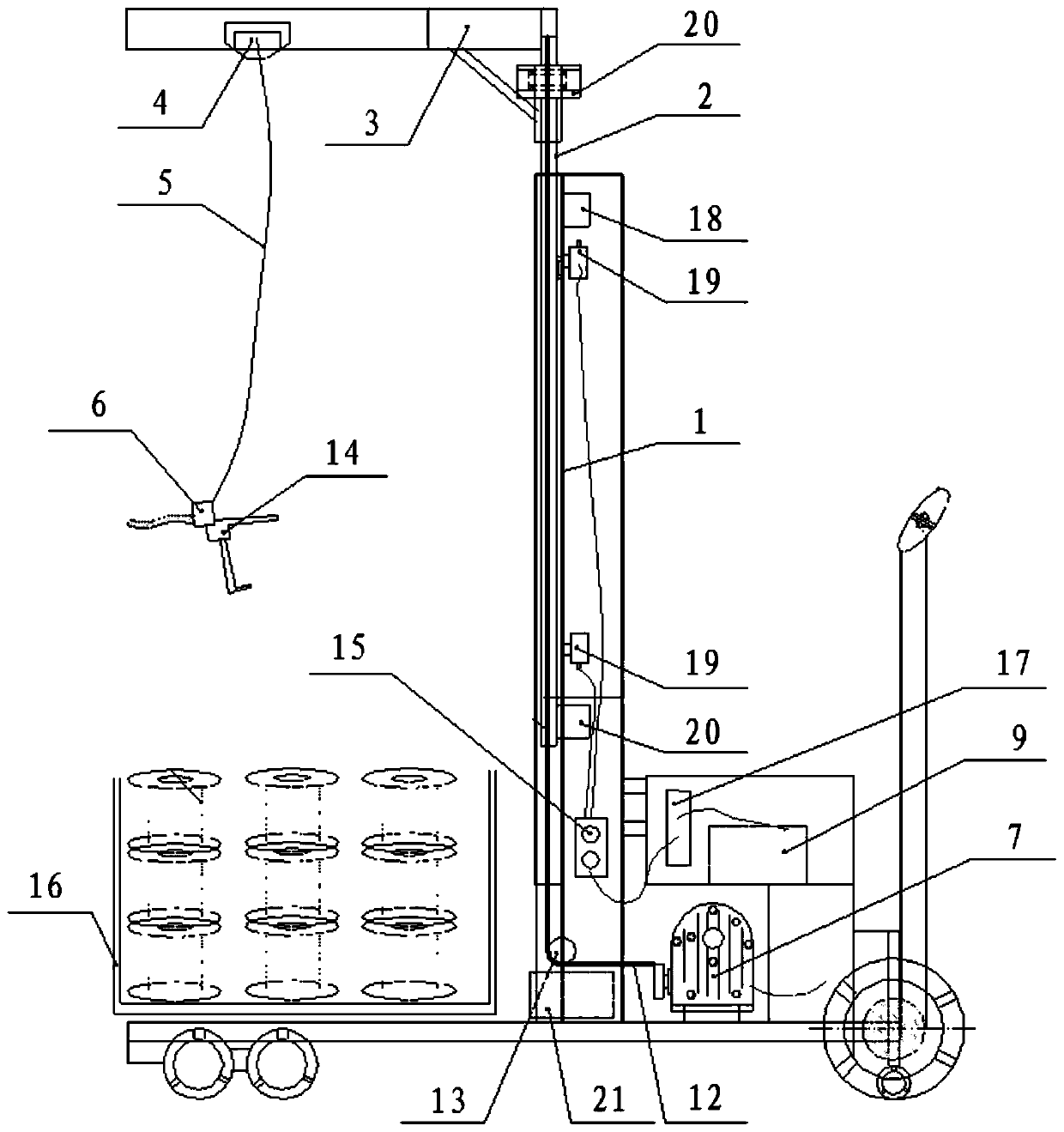 Steel cord hoisting transport vehicle