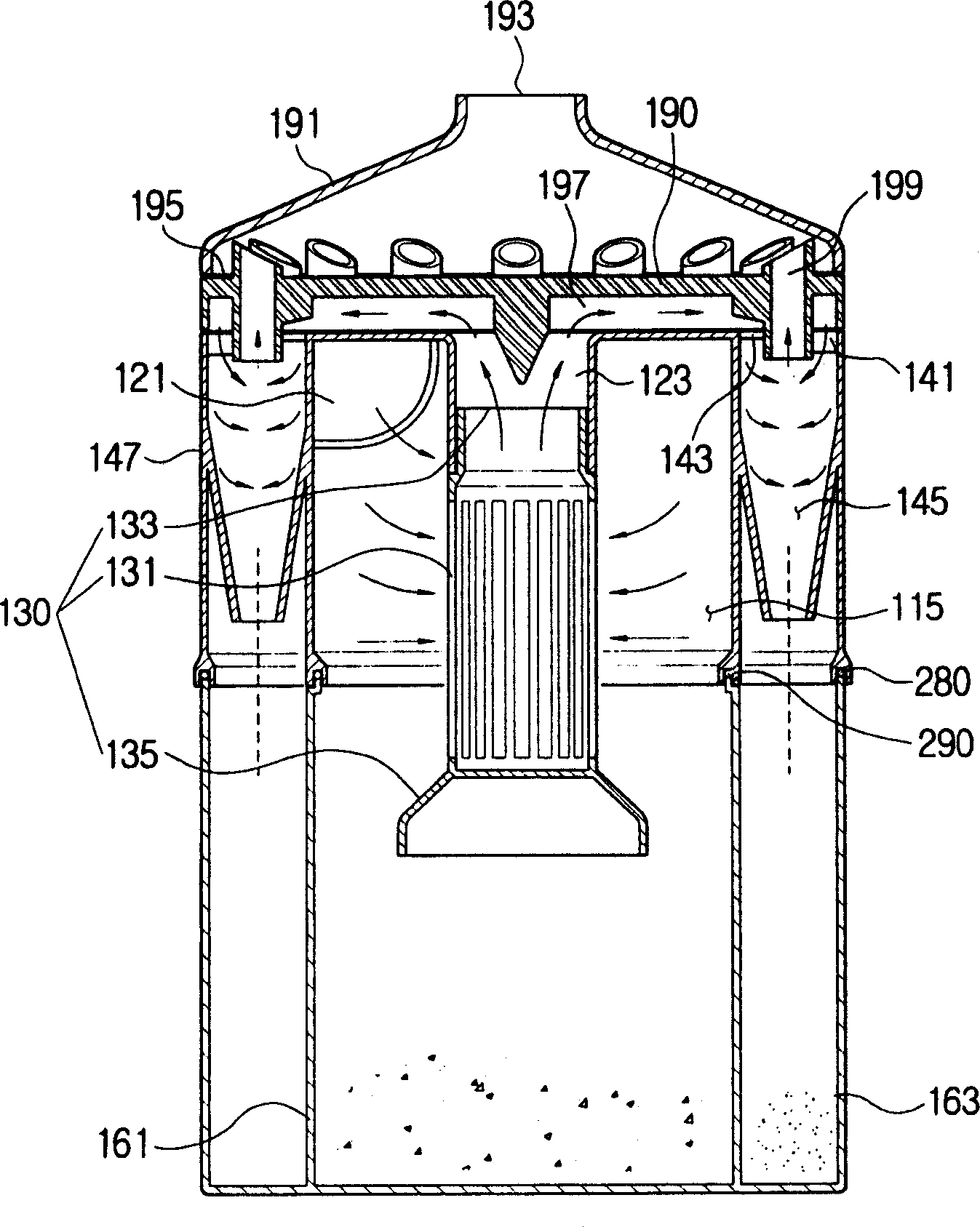 Cyclone separating apparatus and vacuum cleaner equipped with the same