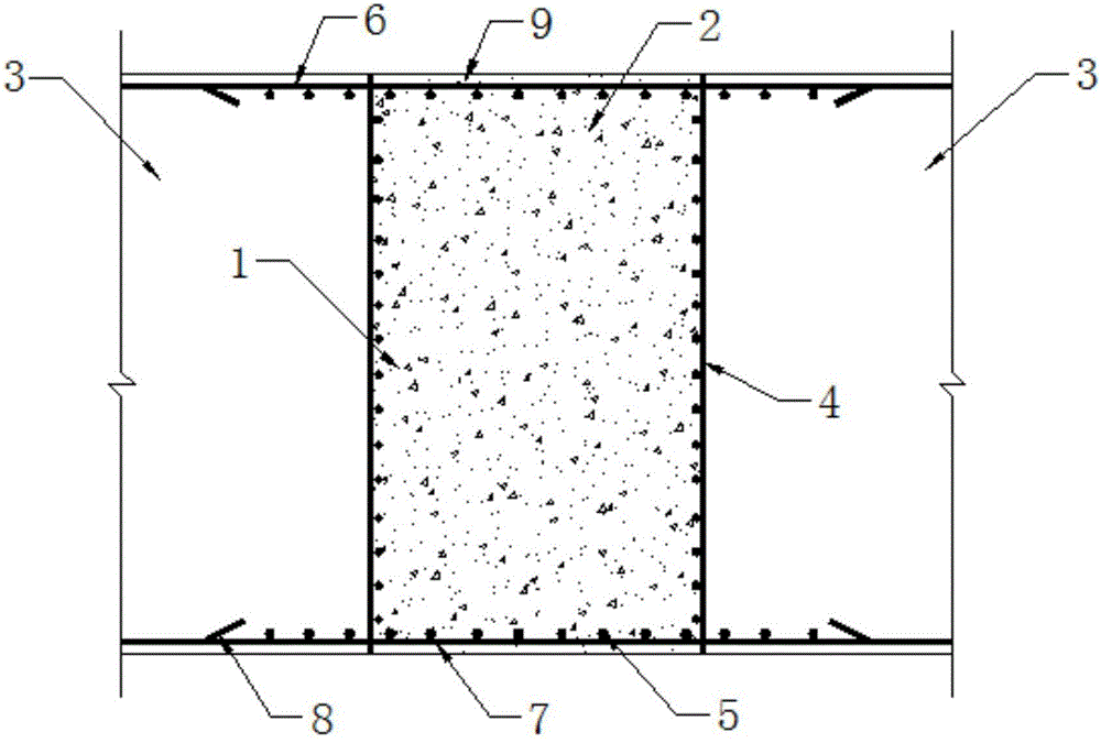 Jointless construction structure combining SCC (self-compacting concrete) and common concrete