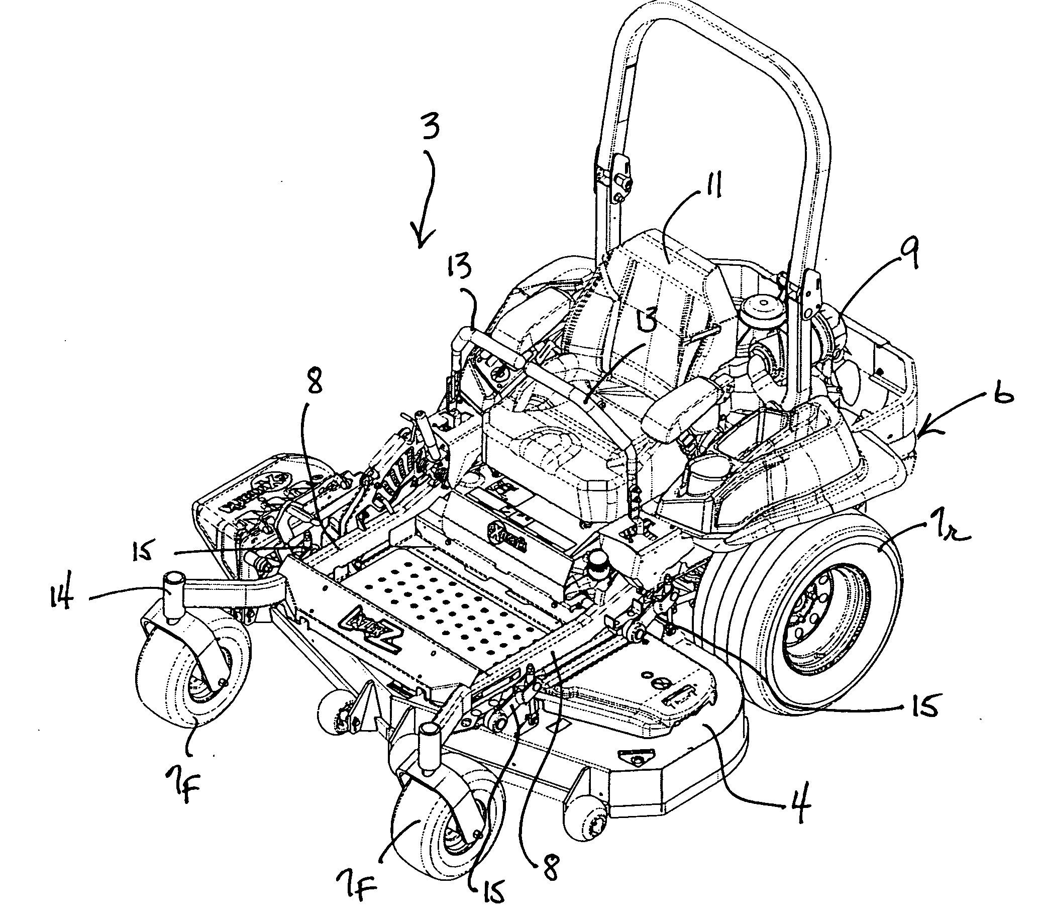 Propulsion and stabilization struts for mower cutting deck