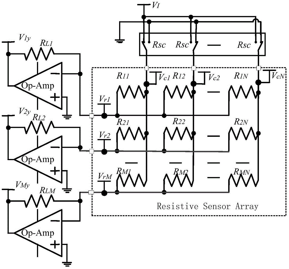 Rapid readout circuit for resistance sensor array based on two-wire system isopotential method