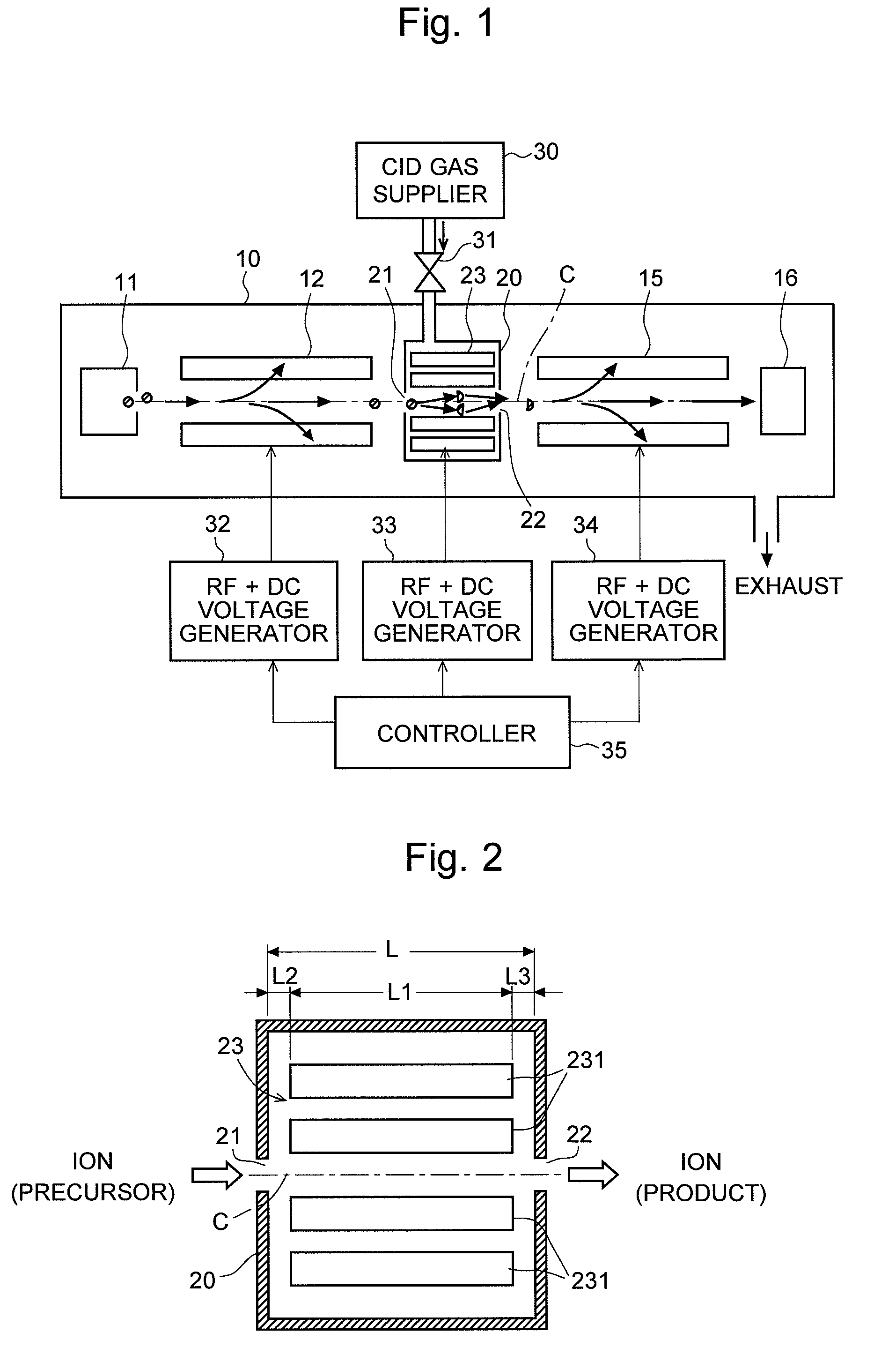 Collision cell for an MS/MS mass spectrometer