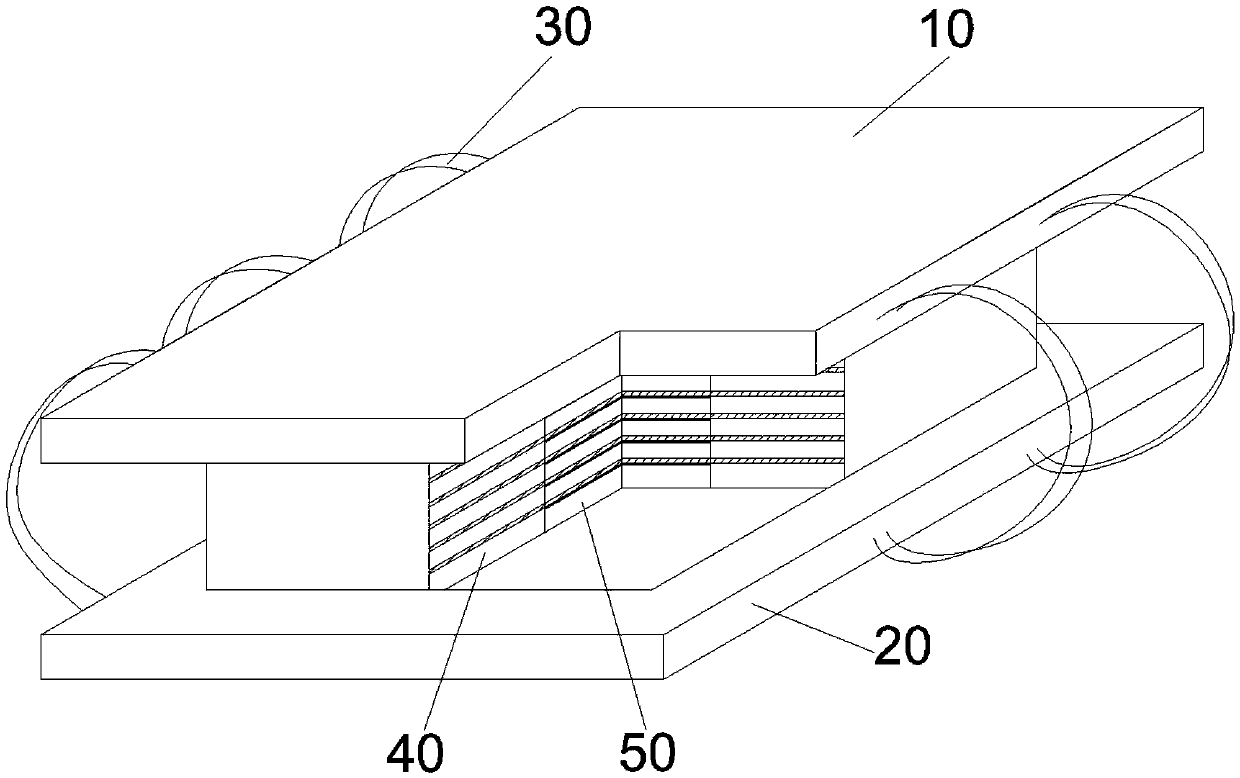 Large deformation rubber supporting seat for reducing shear stiffness of pull rope limiting composite cross section