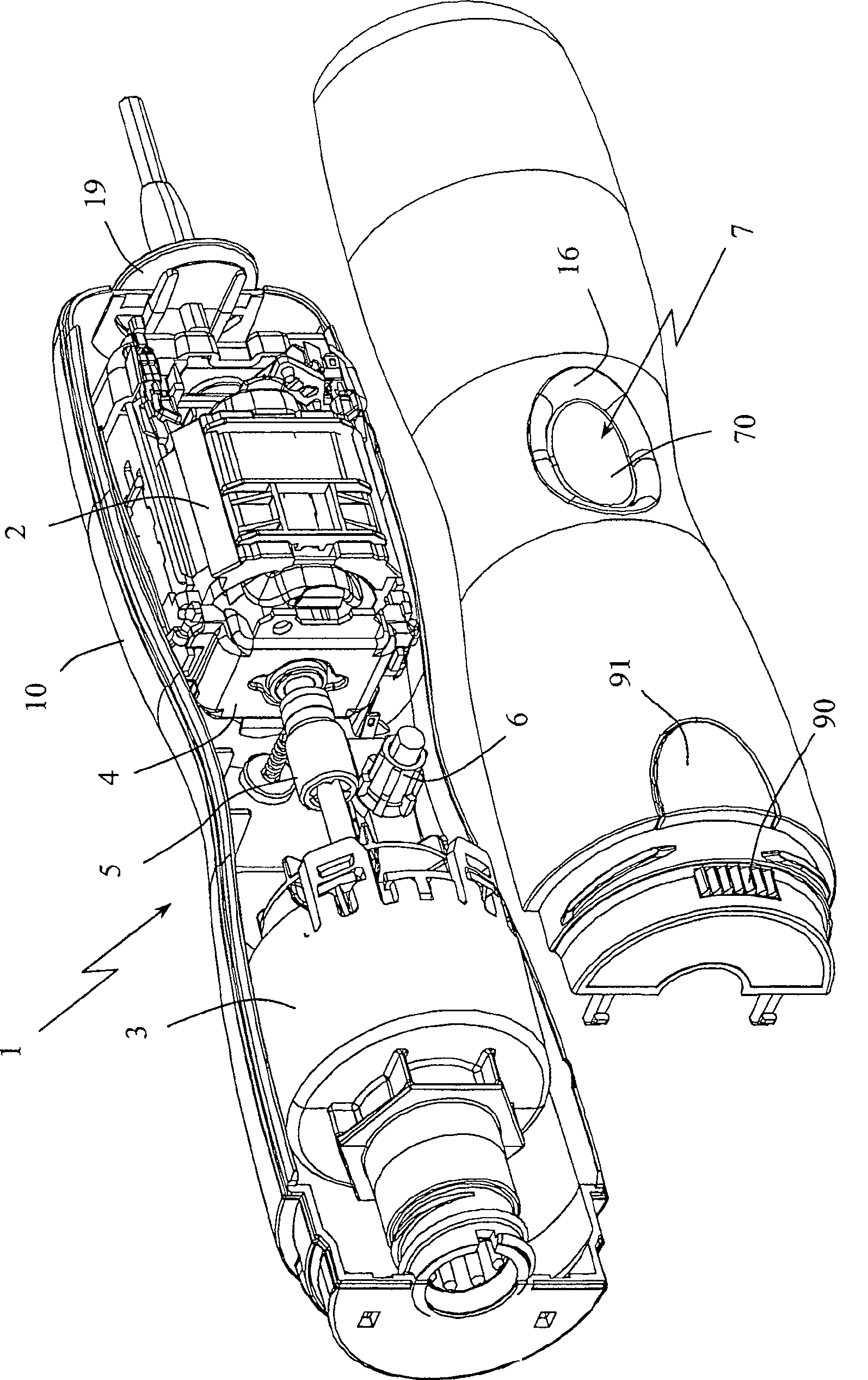 Housing for electrical household cooking appliance designed to be hand-held in different positions