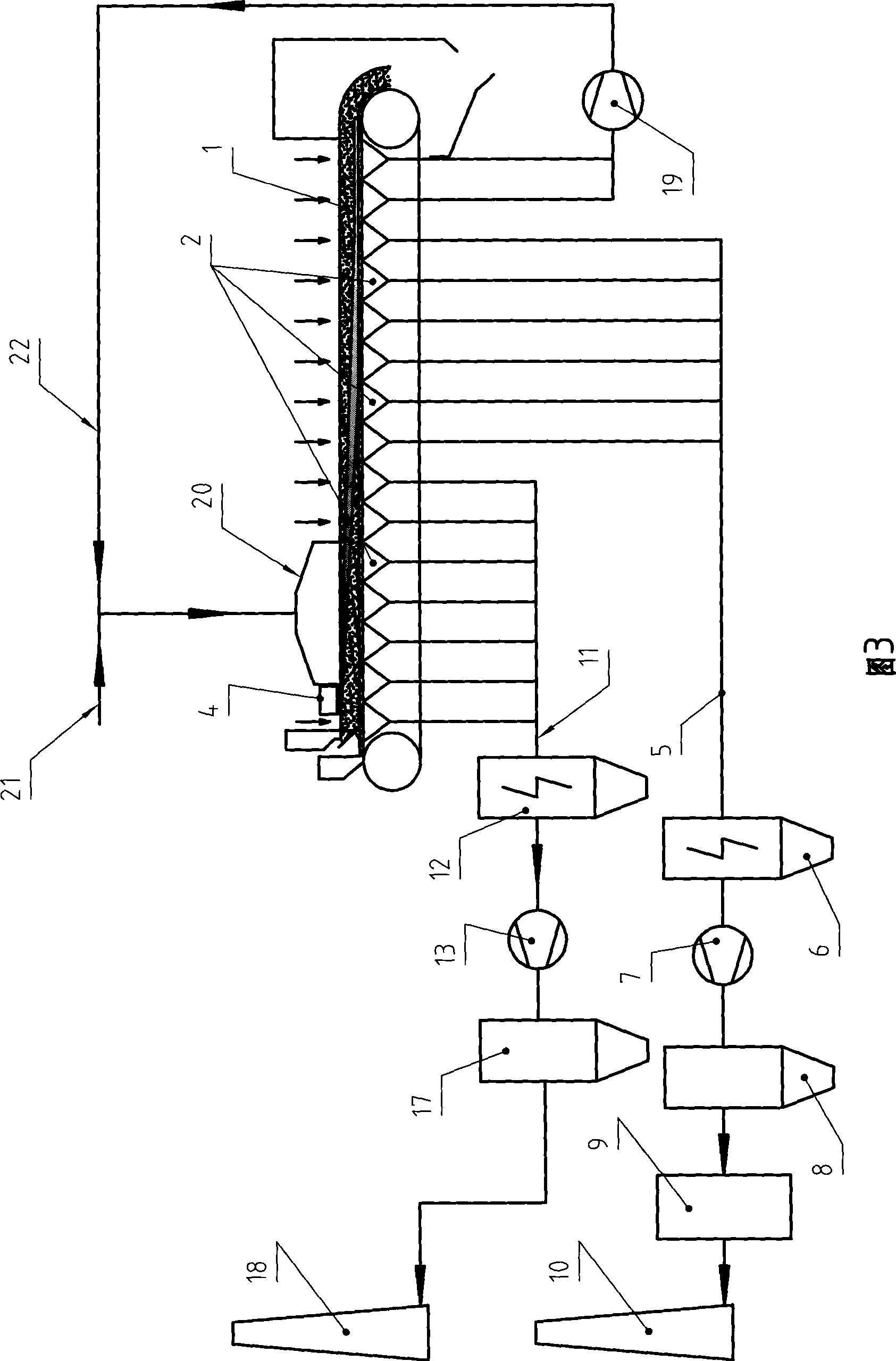 Semi-gas desulfurization technological process of flue gas of sinter machine