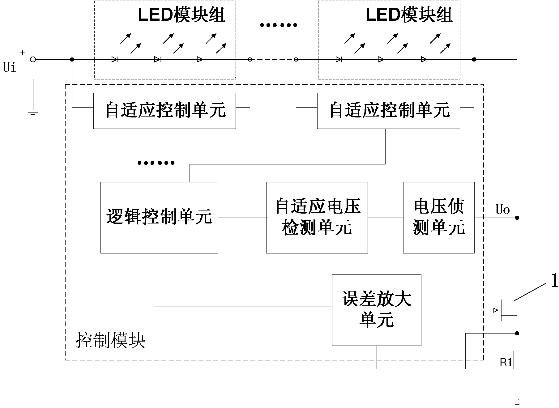 Control module for automatically adjusting LED working voltage and control method thereof