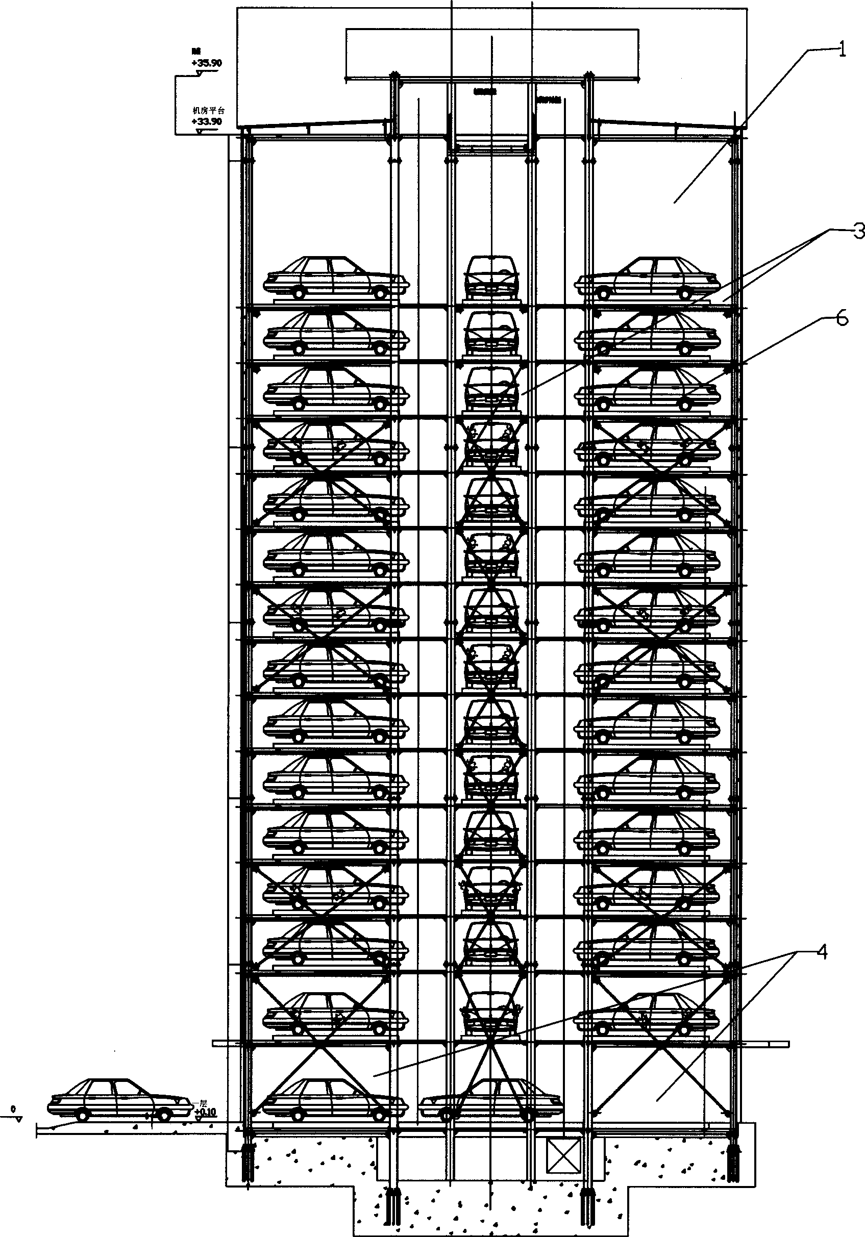 Multi-port cluster tower type multi-storied garage
