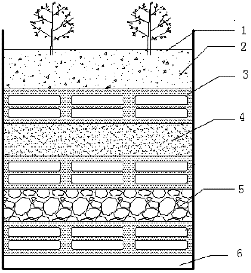 Automatic oxygen increasing type constructed wetland device adopting hollow bricks
