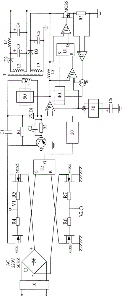 Multistage-power-amplification-balanced-modulation-circuit-base mixing protection type switching voltage-stabilized power supply