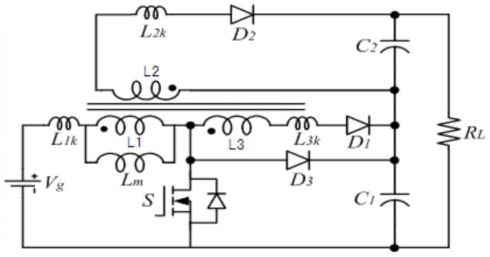 Booster-flyback convertor of built-in switch coupling inductance
