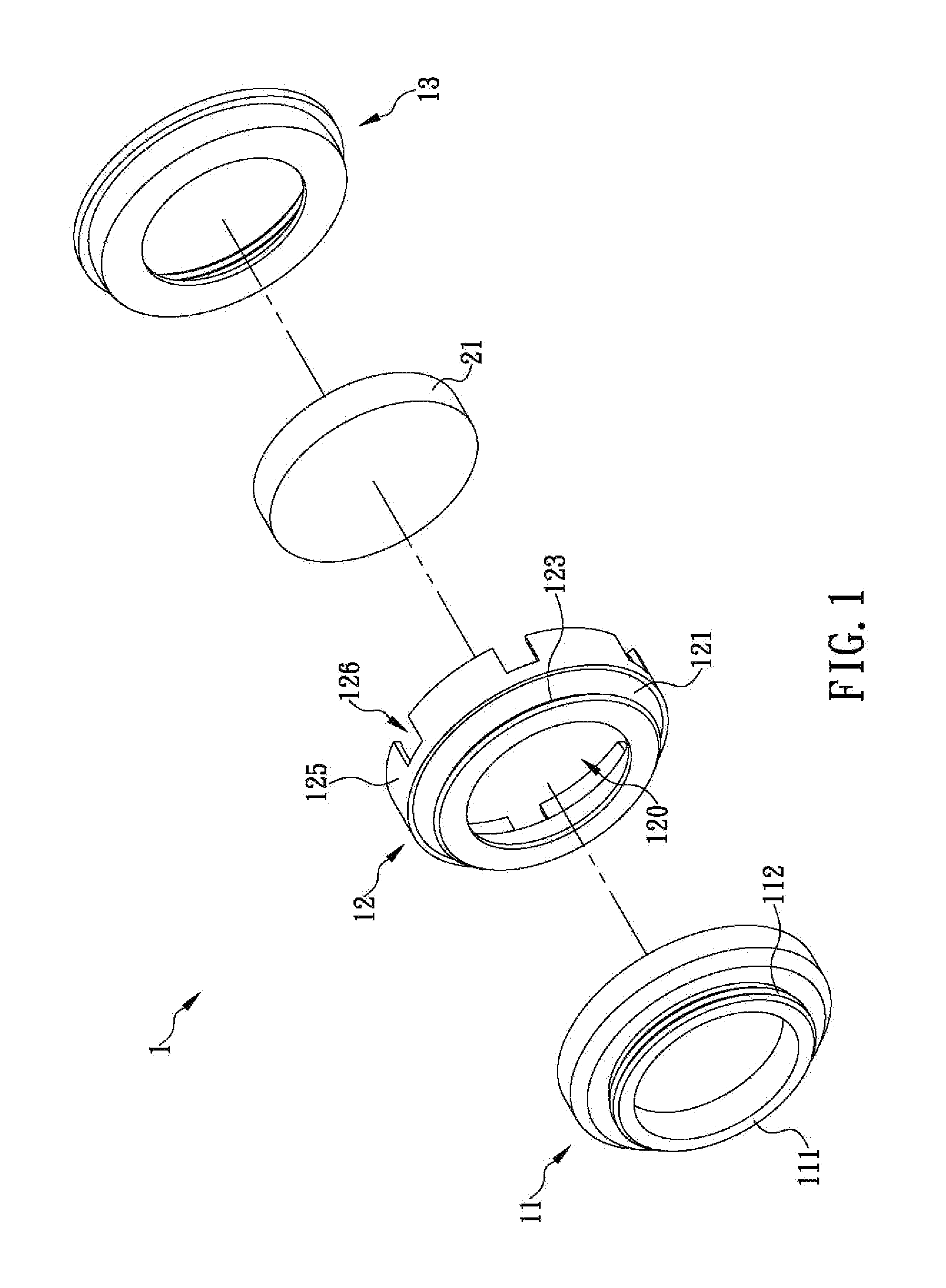 Pivotally connected structure allowing lens replacement and lens angle adjustment