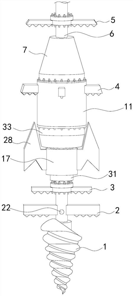 A coaxial two-way drill bit for a stable roadbed stirring pile driver