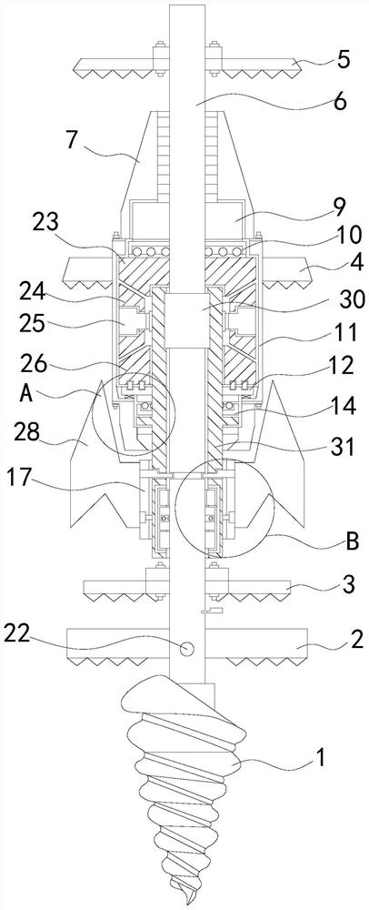 A coaxial two-way drill bit for a stable roadbed stirring pile driver