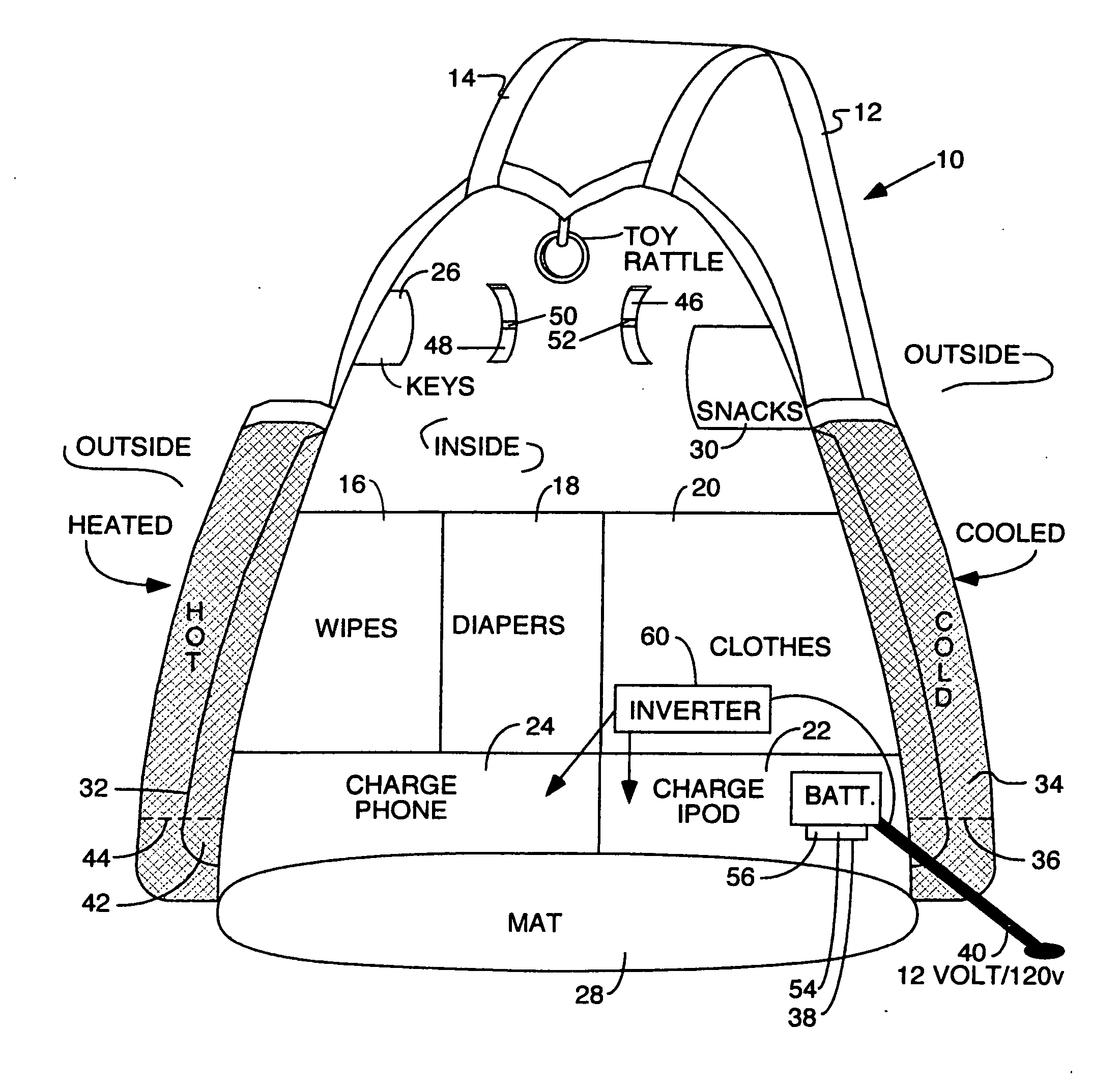 Diaper bag with heated and cooled compartments