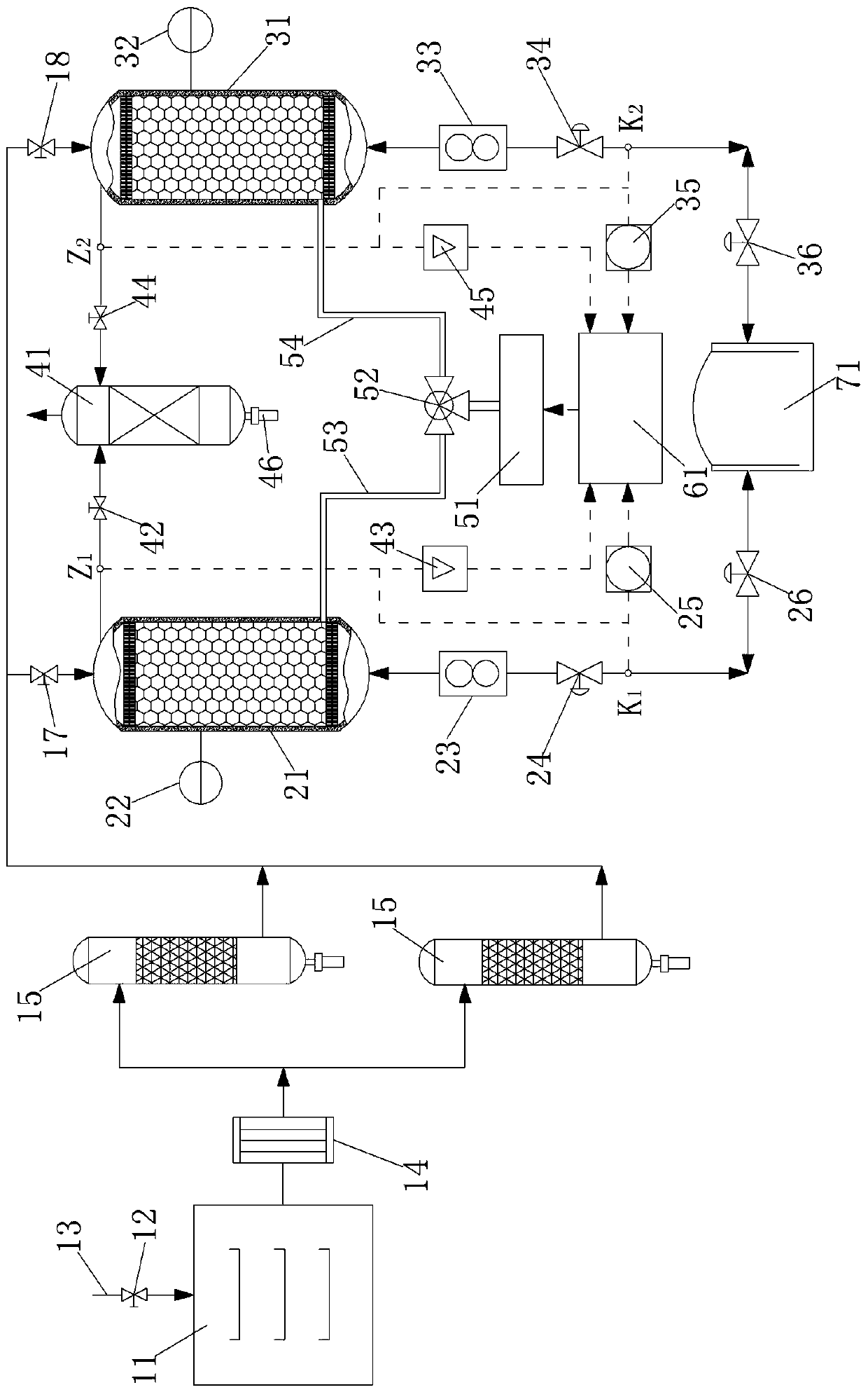Recycling regeneration method and device for adsorbent for drying compressed air in power plant