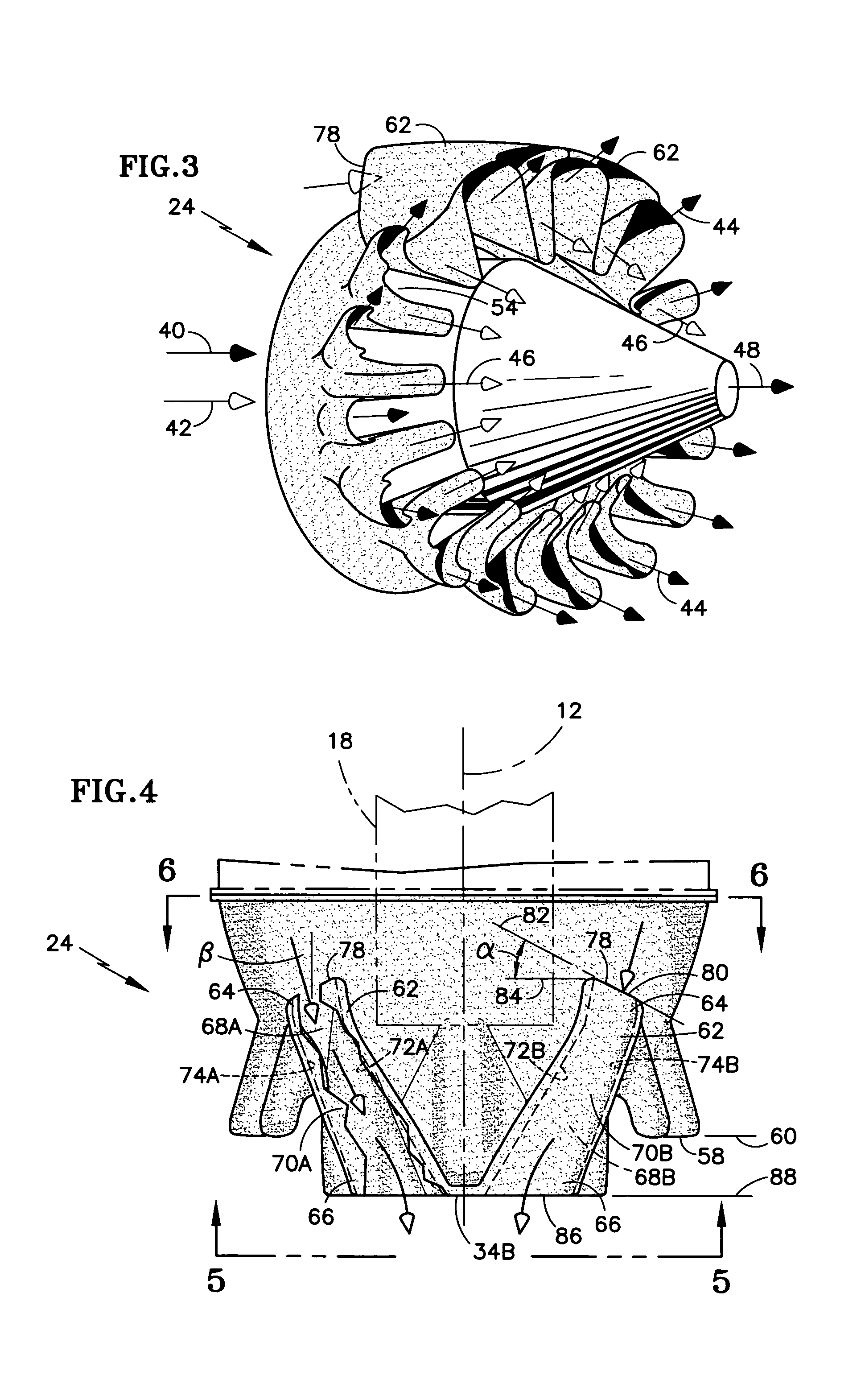 Fluid mixer with an integral fluid capture ducts forming auxiliary secondary chutes at the discharge end of said ducts