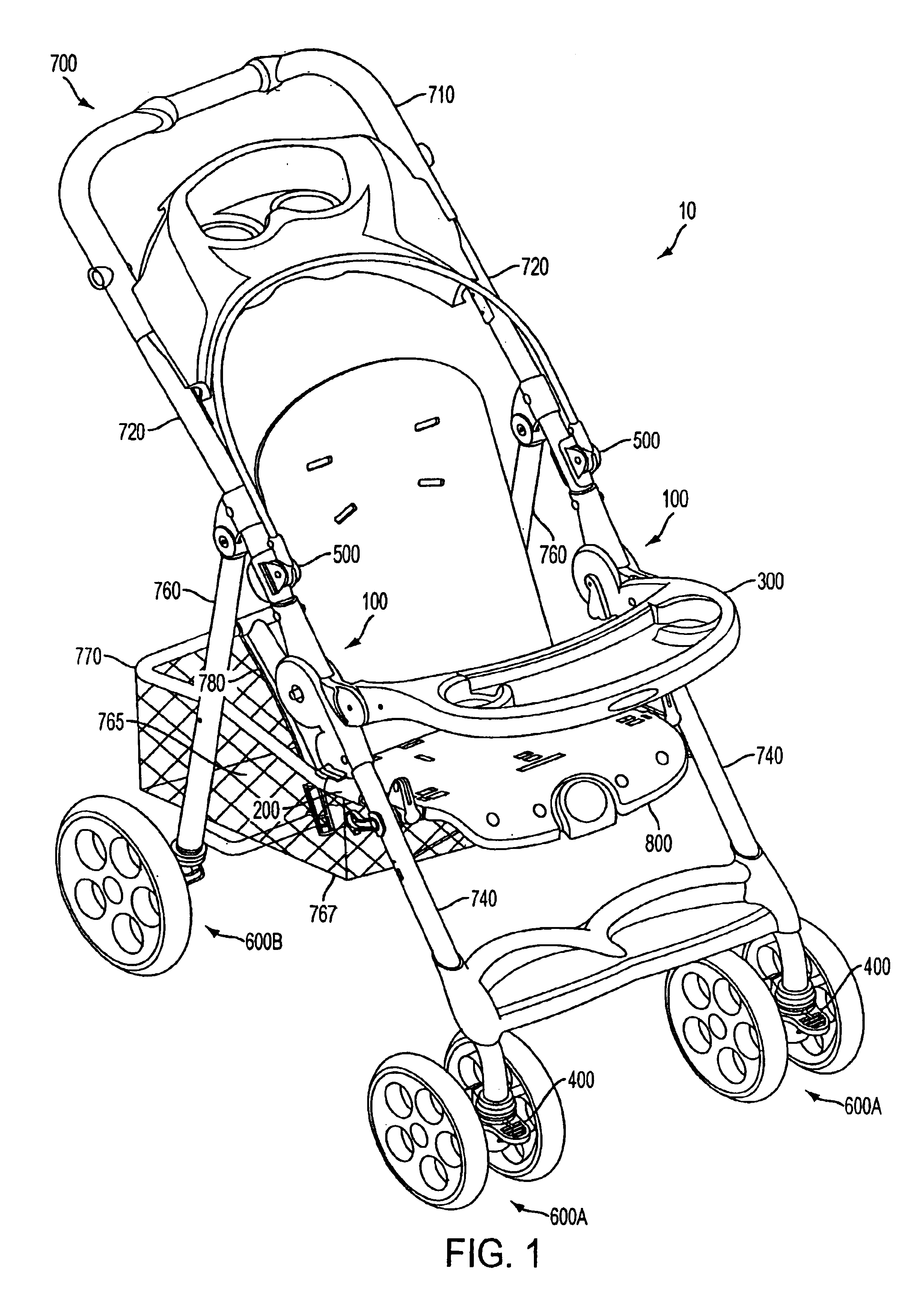 One hand pull collapsible stroller