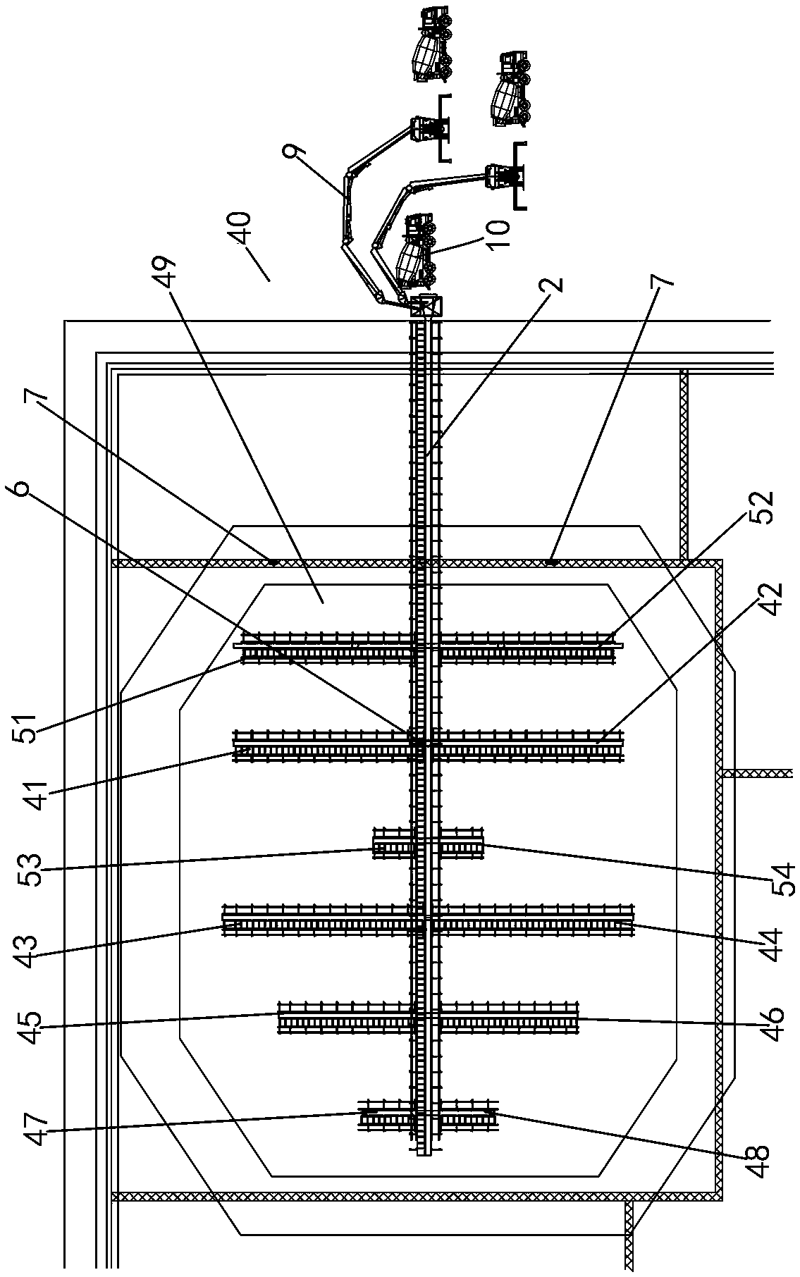 Concrete pouring system with double-layer chute and construction method thereof