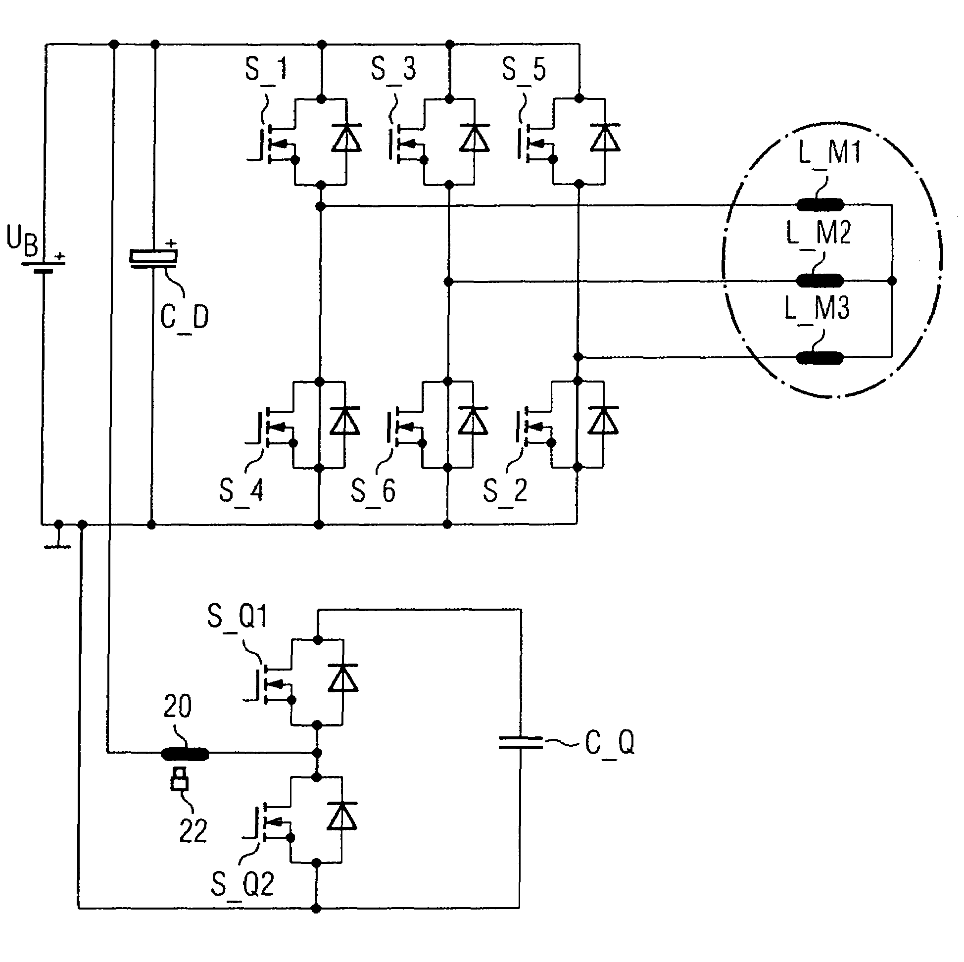 Control device for a three-phase machine and method for operating the control device