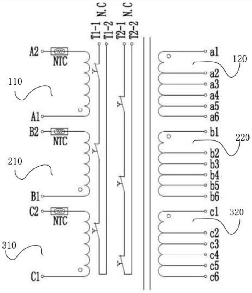 Three-phase balancing transformer and three-phase power supply system