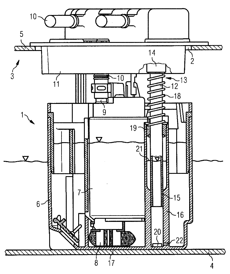 Fuel delivery unit with a filling level sensor operating with ultrasonic waves