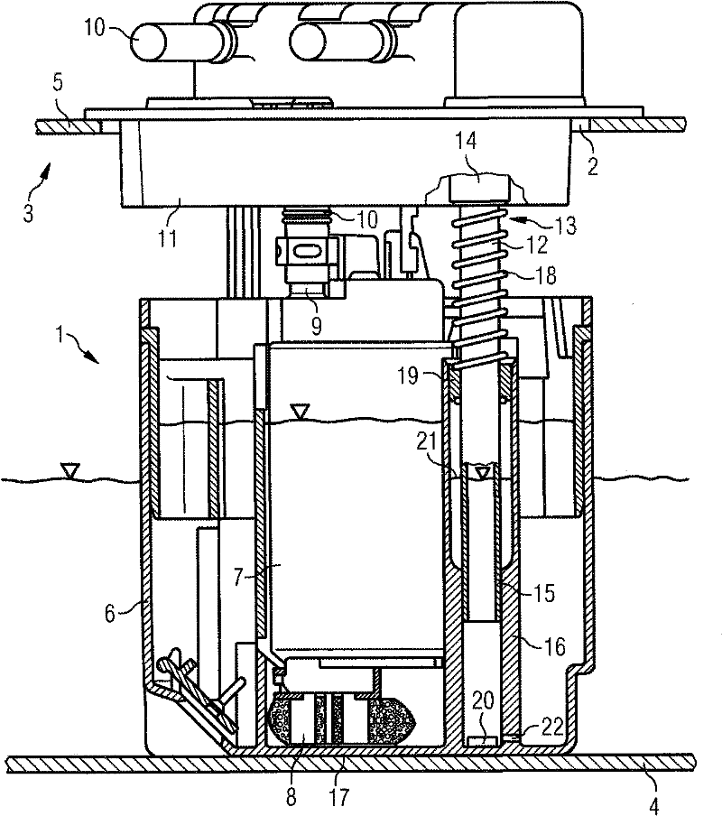 Fuel delivery unit with a filling level sensor operating with ultrasonic waves