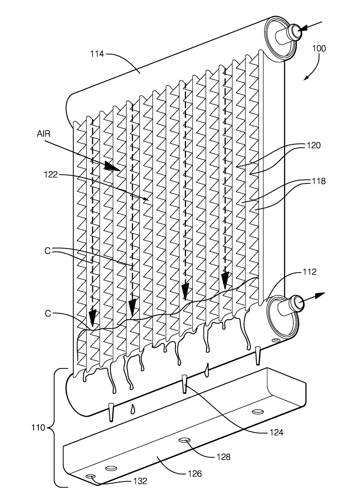 Heat exchanger assembly having a heated condensate drainage system