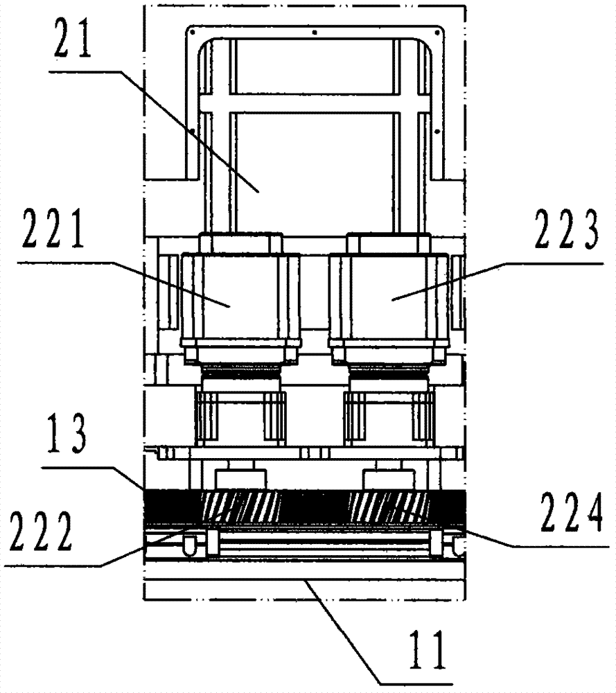 A CNC milling machine driven by a rack and pinion to move the gantry