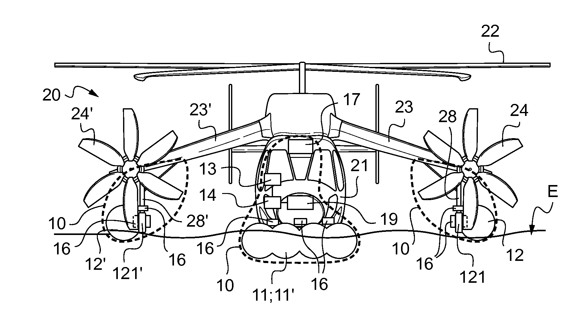 Method of automatically triggering an emergency buoyancy system for a hybrid helicopter