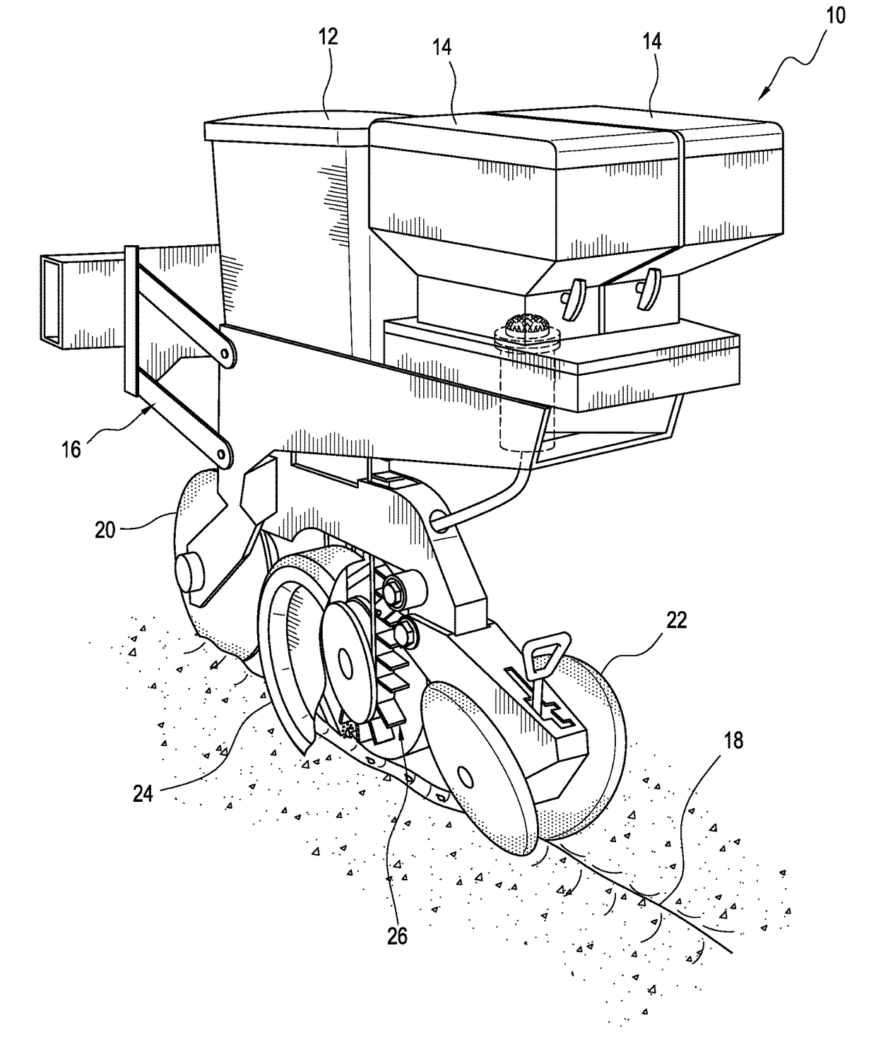 Electronically pulsing agricultural product with seed utilizing seed transport mechanism