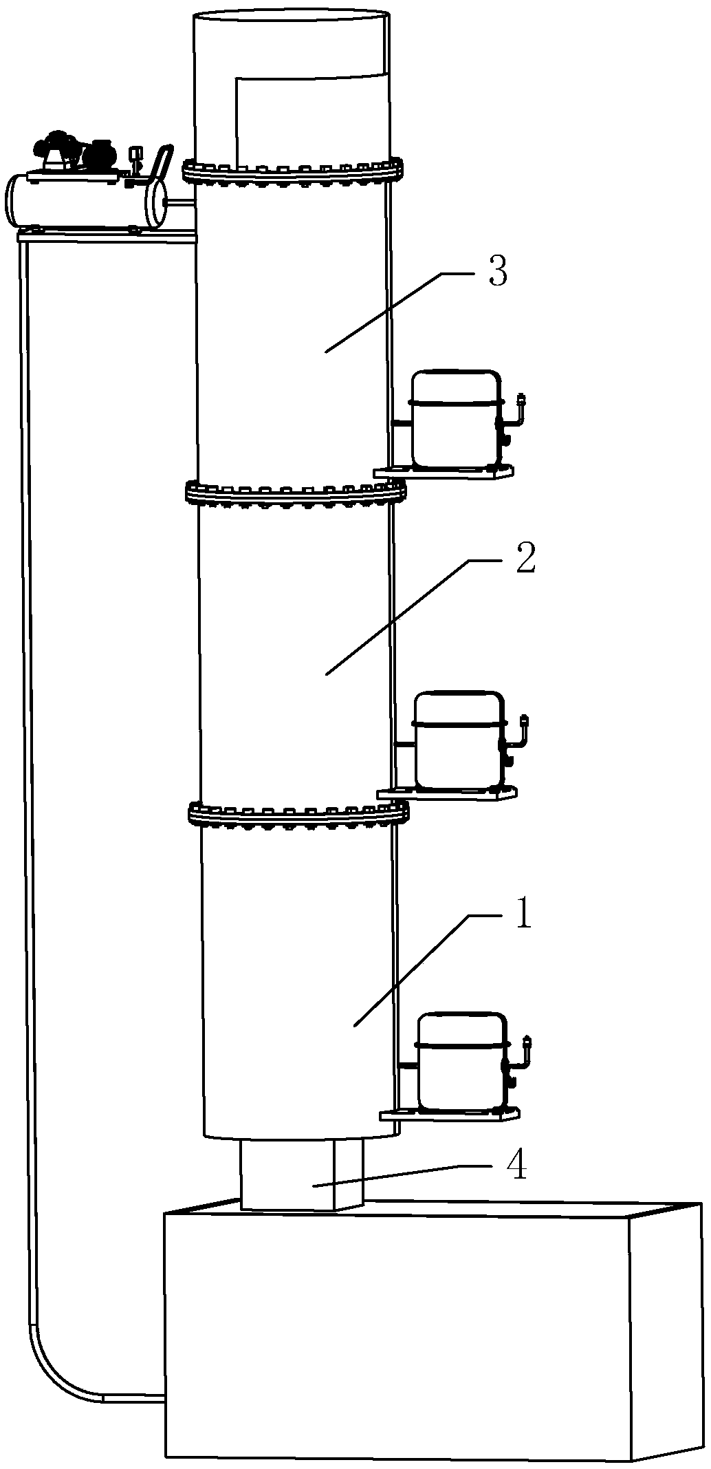 Three-stage condensation system of VOCs purification treatment device