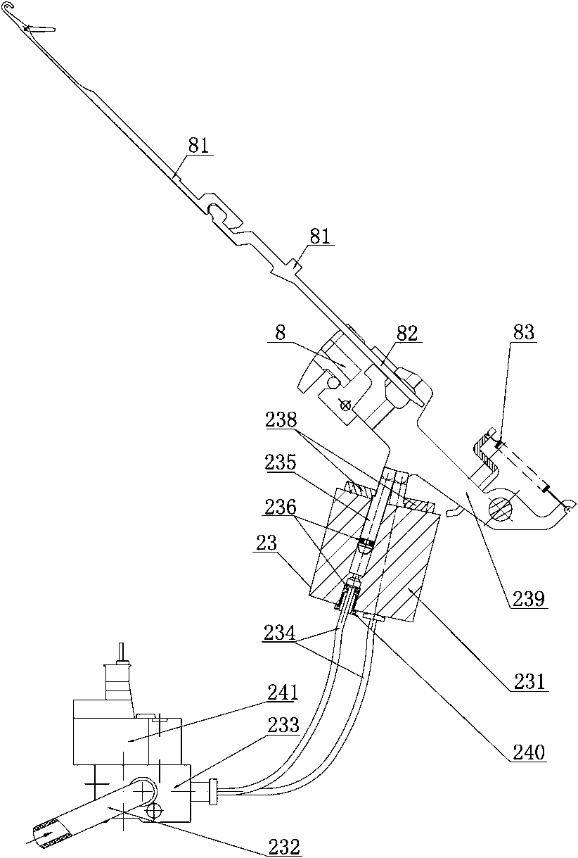 Glove knitting machine with electronic pneumatic control type piston needle selection device