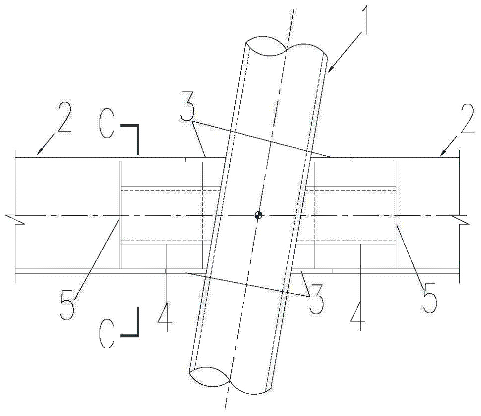 An h-shaped steel structure member and a circular steel column space oblique rigid joint connection node