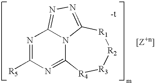 Triazolyl-aminotriazine compositions, including salts