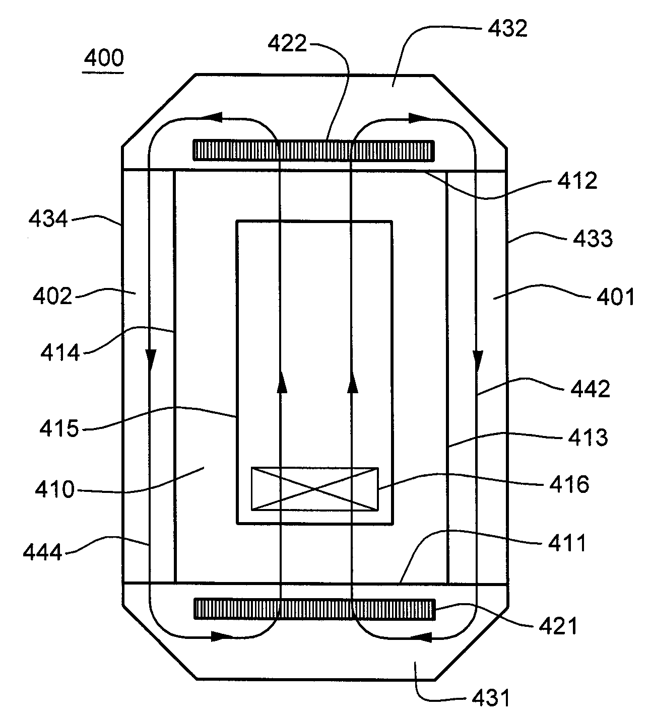 Cooled electronics system and method employing air-to-liquid heat exchange and bifurcated air flow