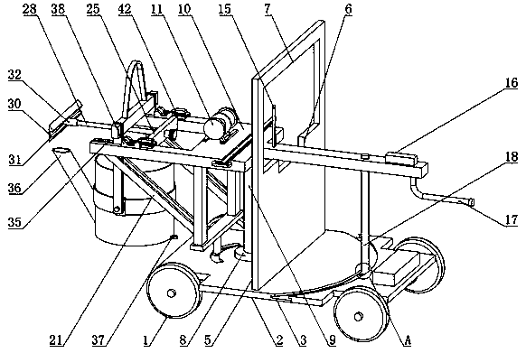 A ladle watering vehicle for cleaning residues in the ladle