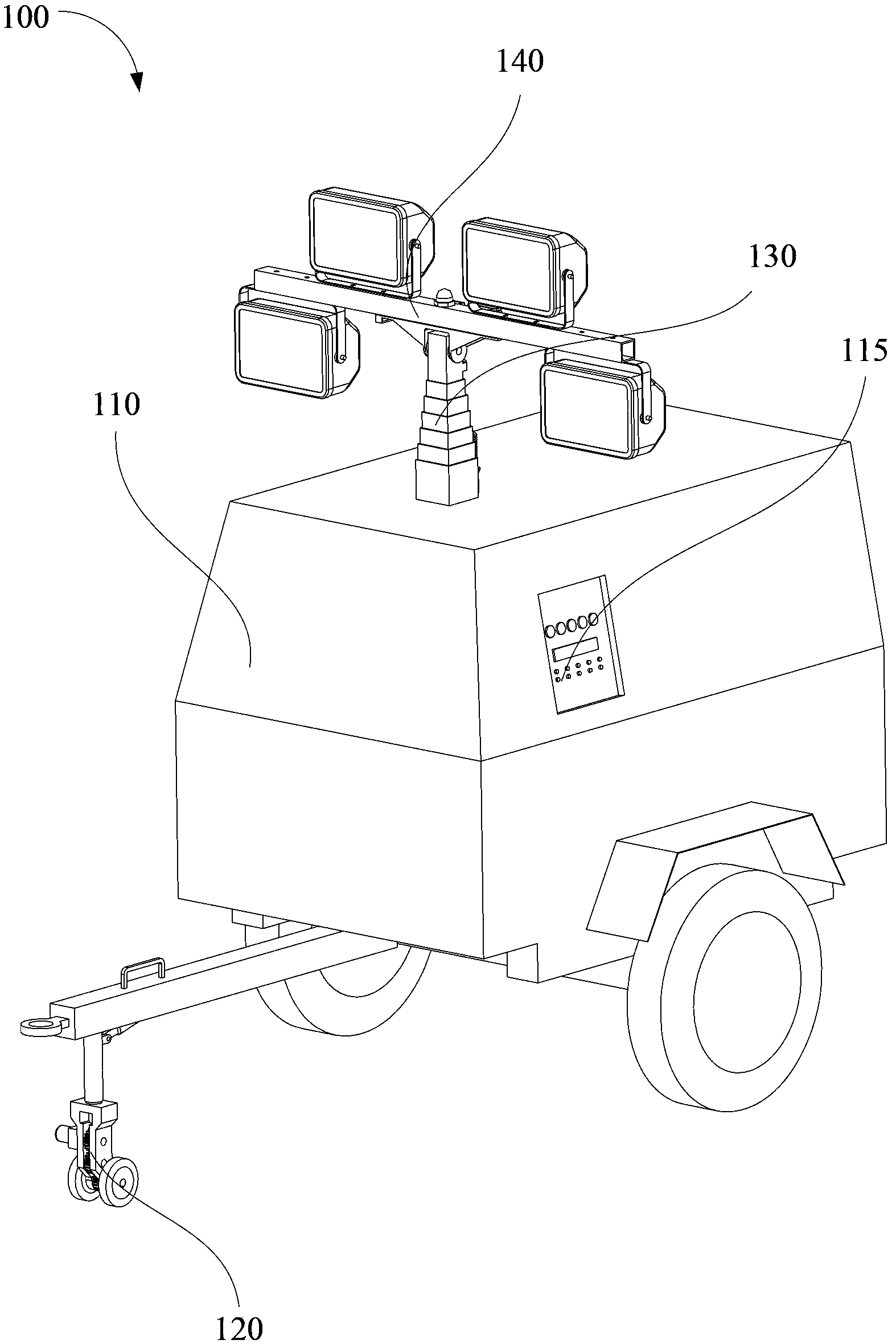 Mobile lighting tower based on straight gear drive