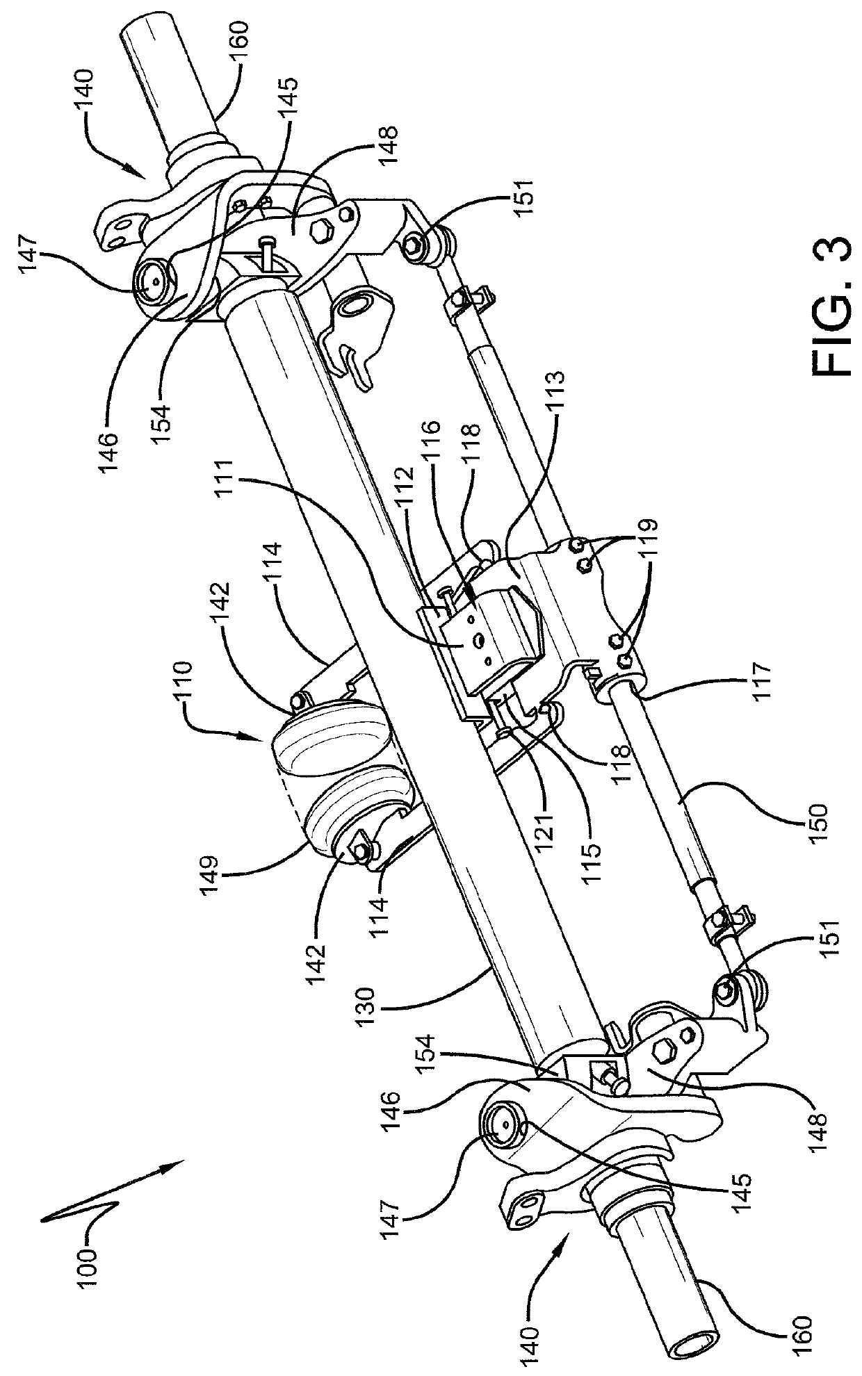 Steering centering/damping mechanism for a steerable heavy-duty vehicle axle/suspension system